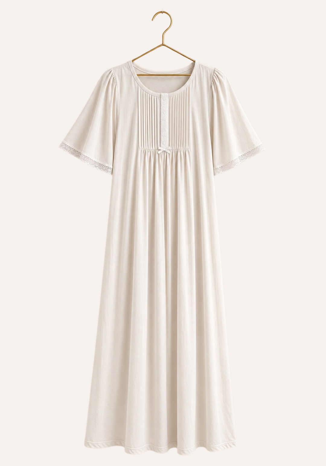 Short Sleeve Long Nighty With Front Embroidery