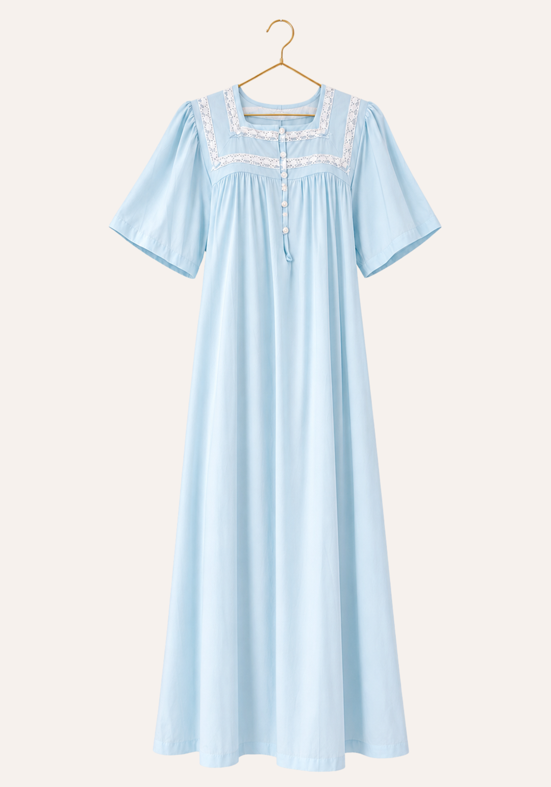 Plain Short Sleeve Nightgown With Button-Placket Collar