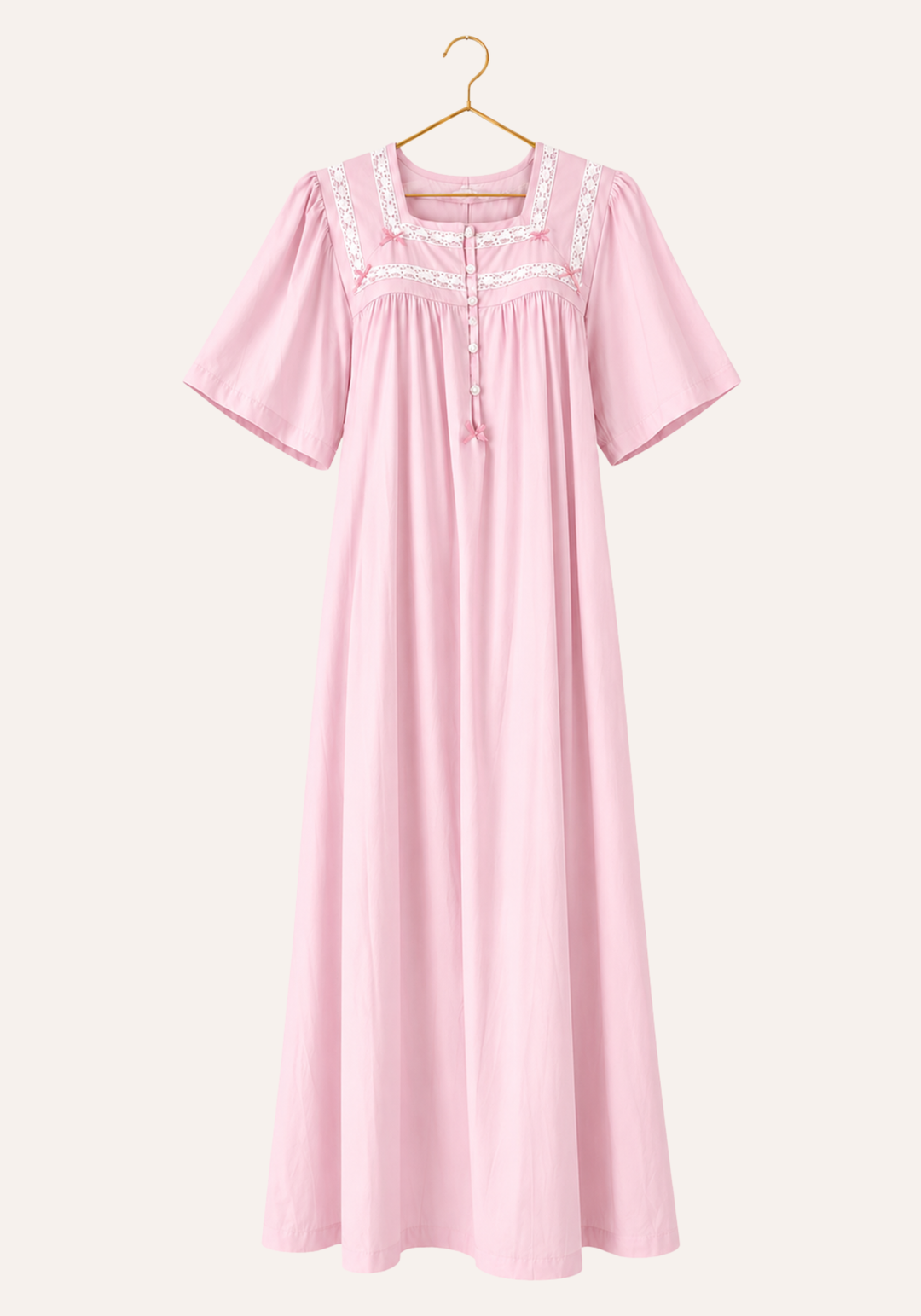 Plain Short Sleeve Nightgown With Button-Placket Collar