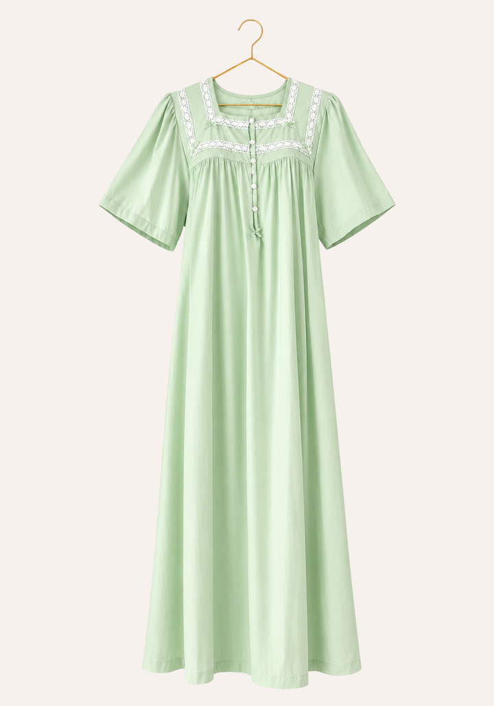 Plain Short Sleeve Nightgown With Button-Placket Collar