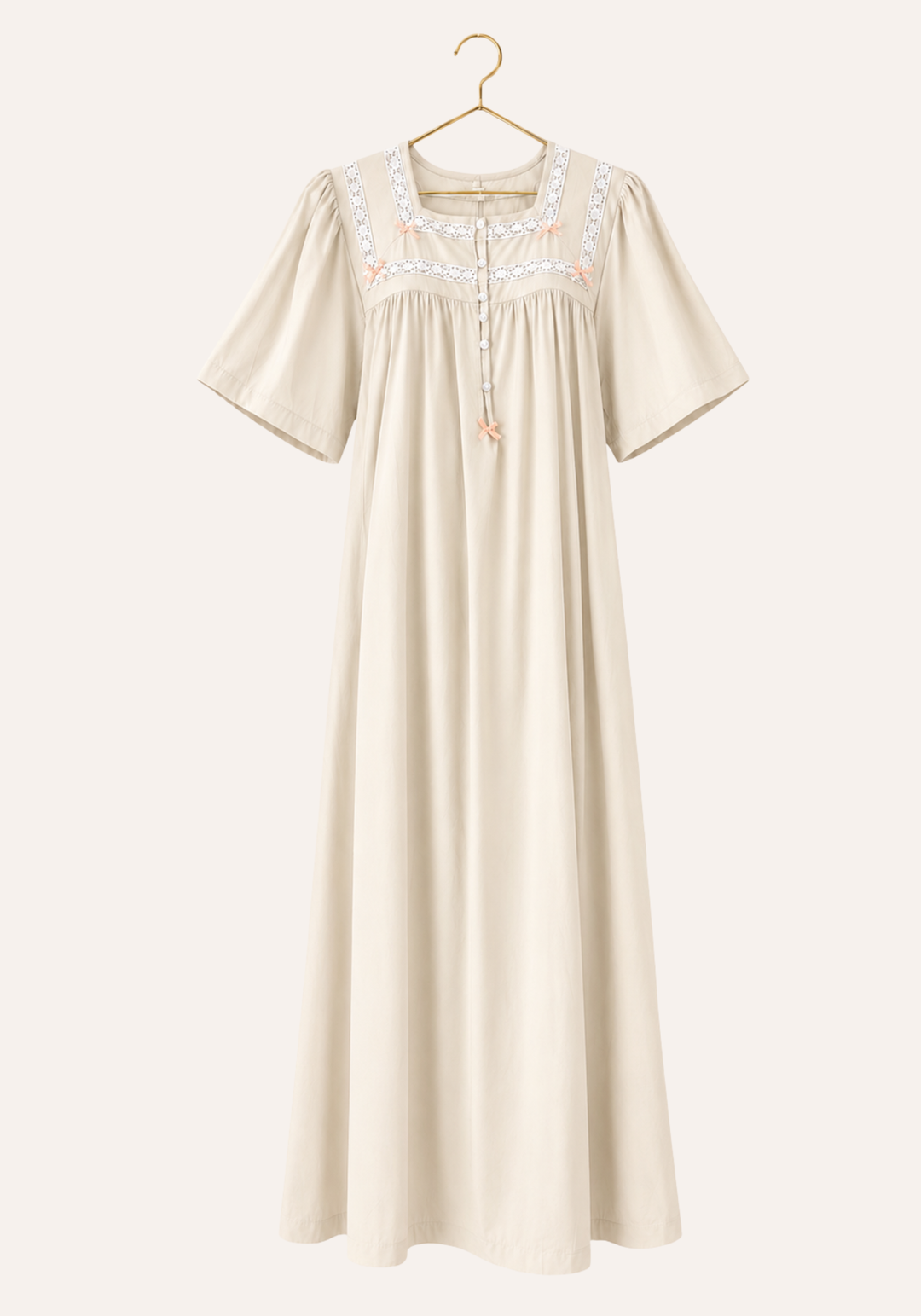 Plain Short Sleeve Nightgown With Button-Placket Collar