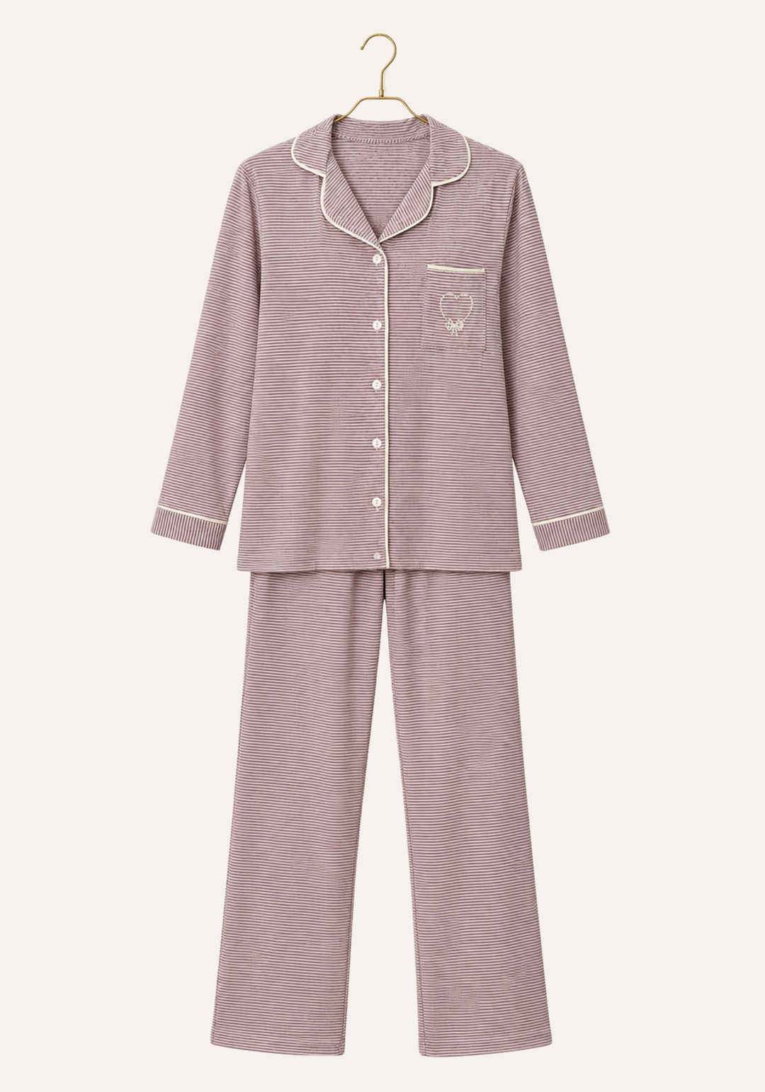 Striped Collar Button Long Sleeve Top With Pocket And Pants