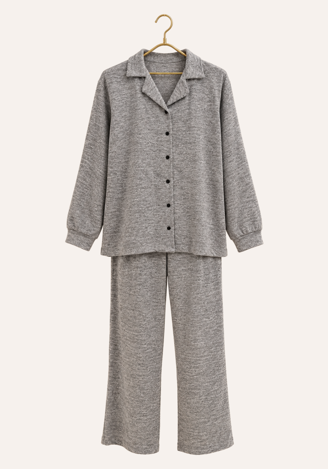 Collar Button Long Sleeve Top And Elastic Waist Long Pants