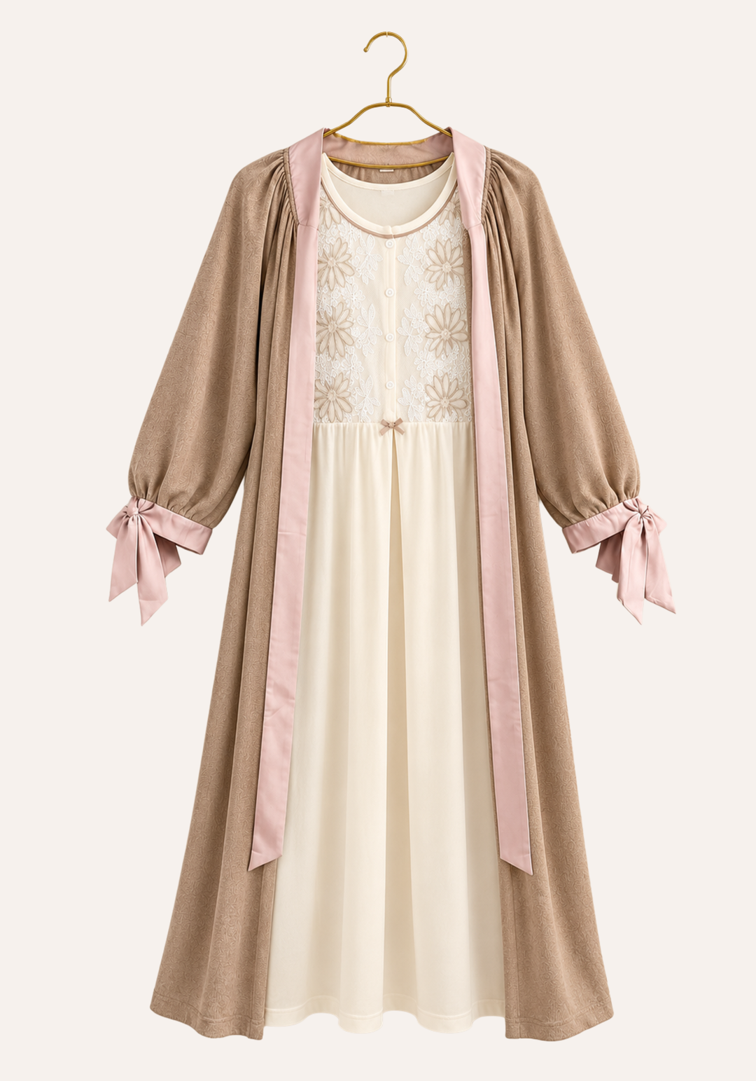 Long Sleeve Button Front Nighty And Long Sleeve Robe