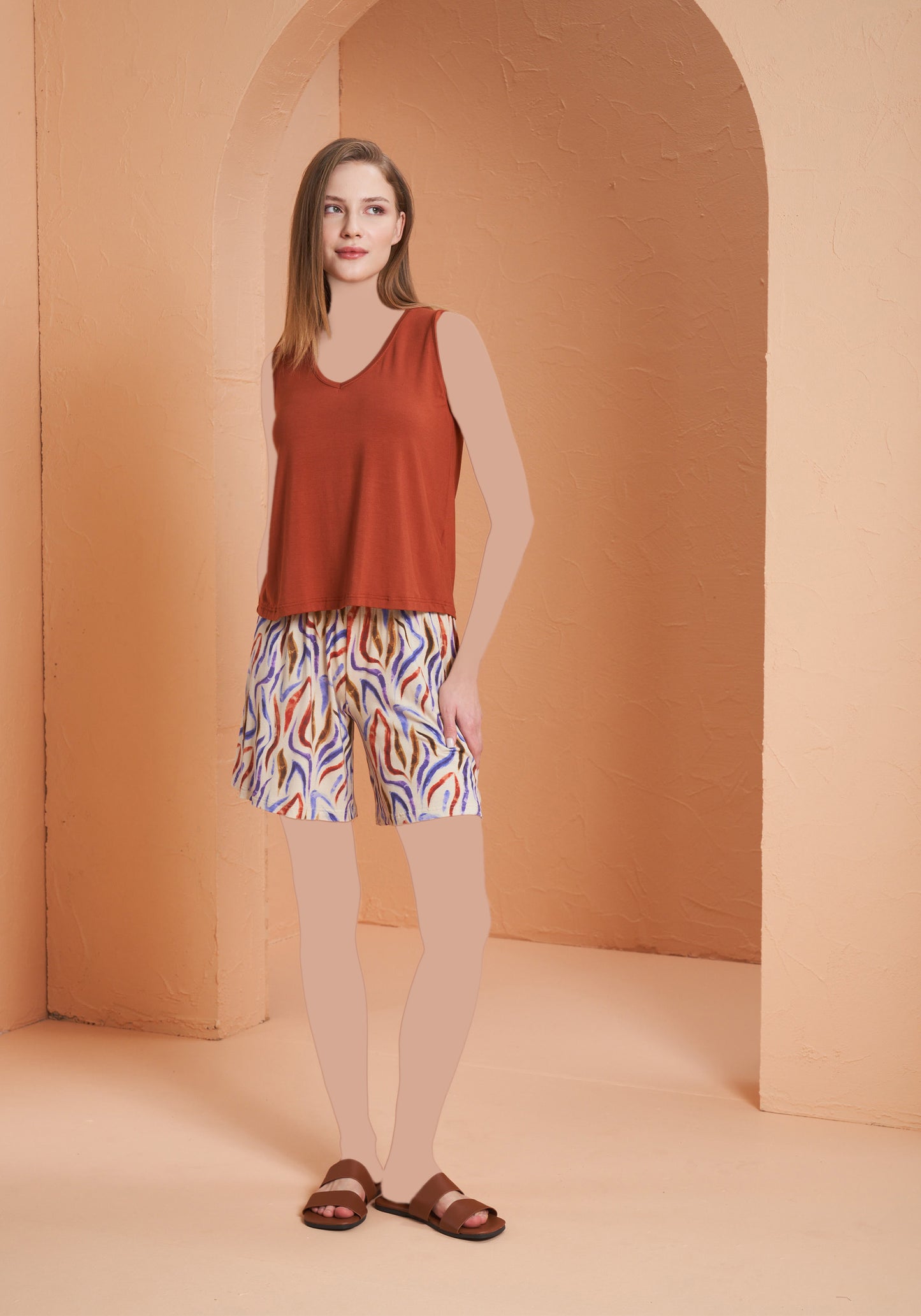 Viscose Lycra Sleeveless Top And Printed Short Set