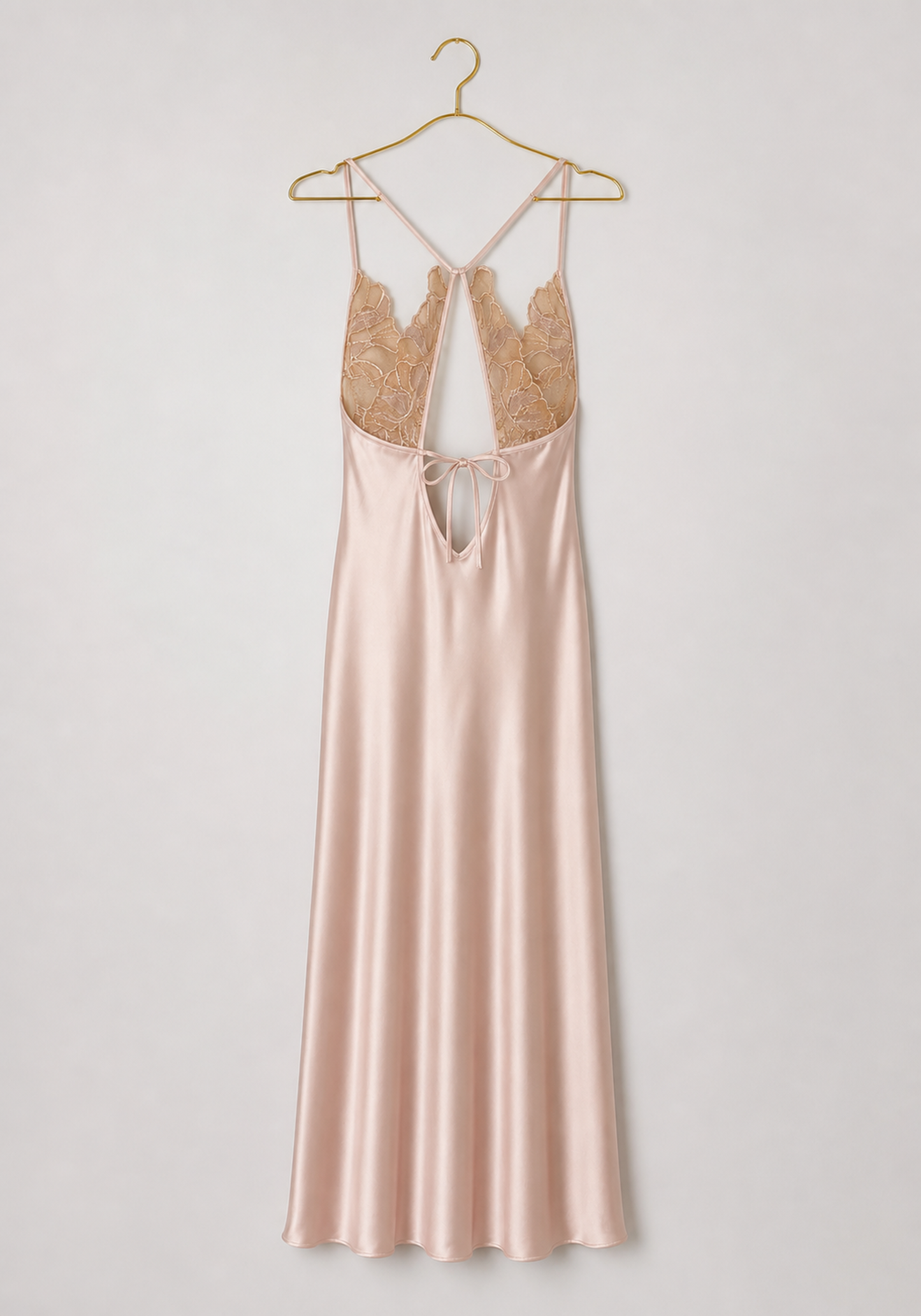Satin Long Night Gown: Plain Shoulder Strap Full Frontal Lace Long Nighty