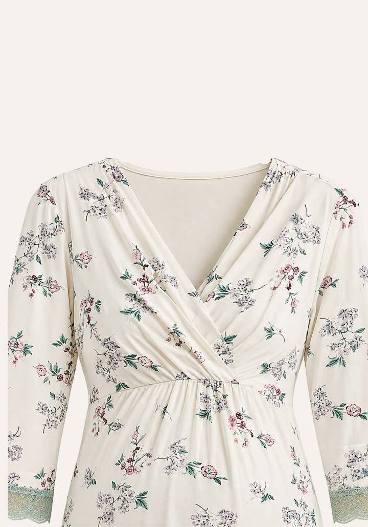 Floral Print Long Sleeve Long Nighty