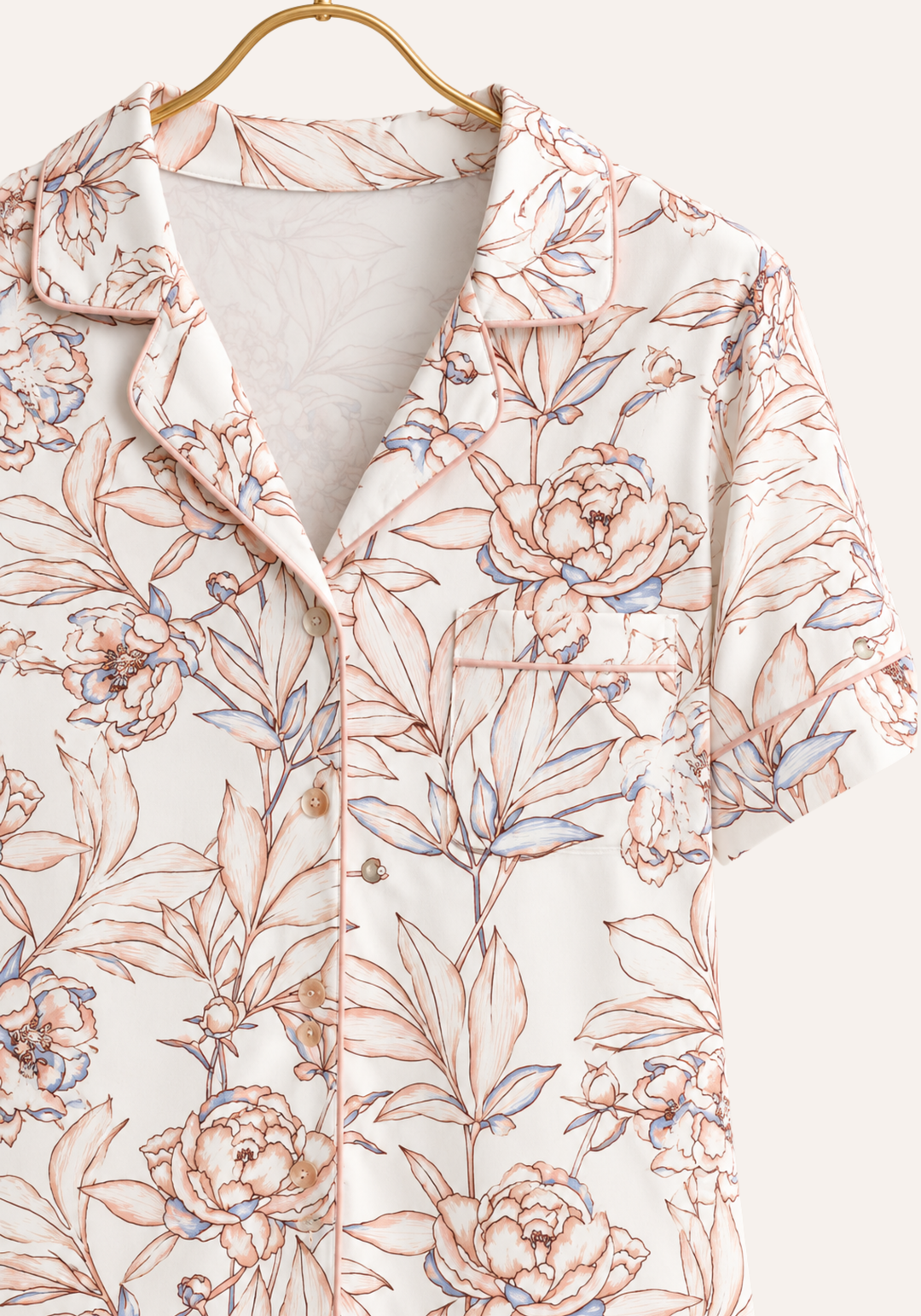 Floral Print Collar Button Short Sleeve Pajamas