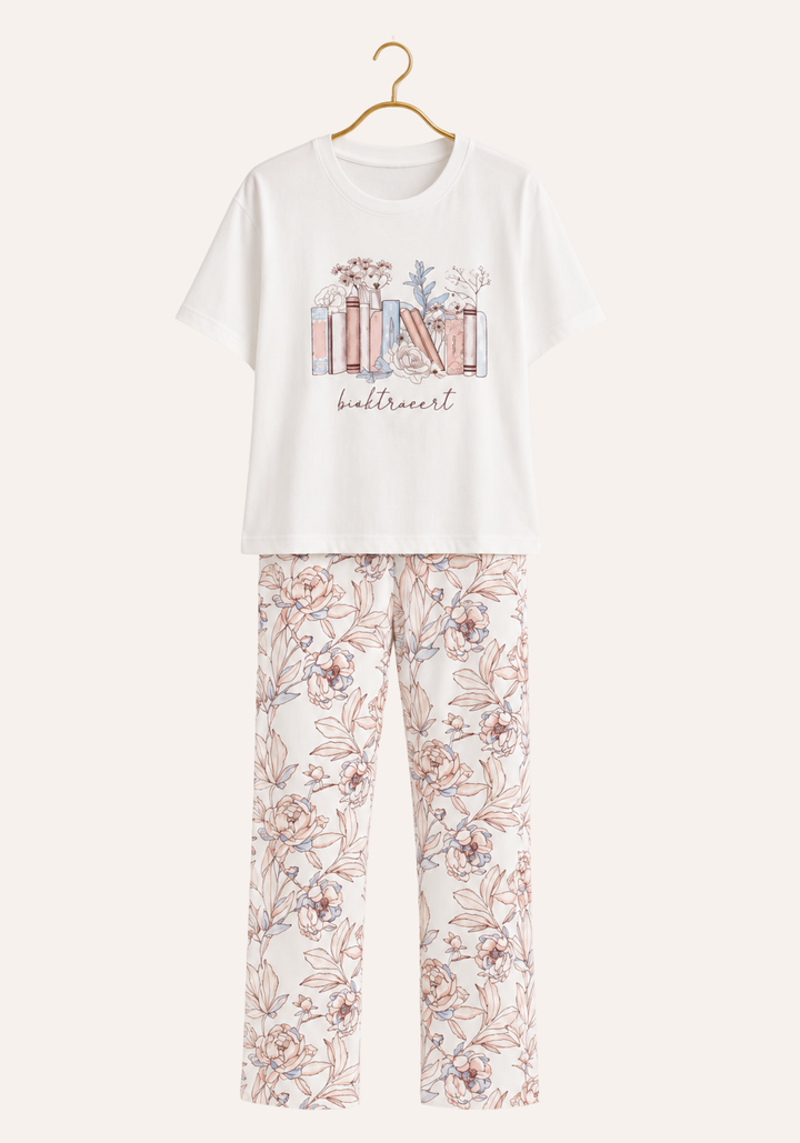 Short Sleeve Top And Floral Print Pant Pajamas