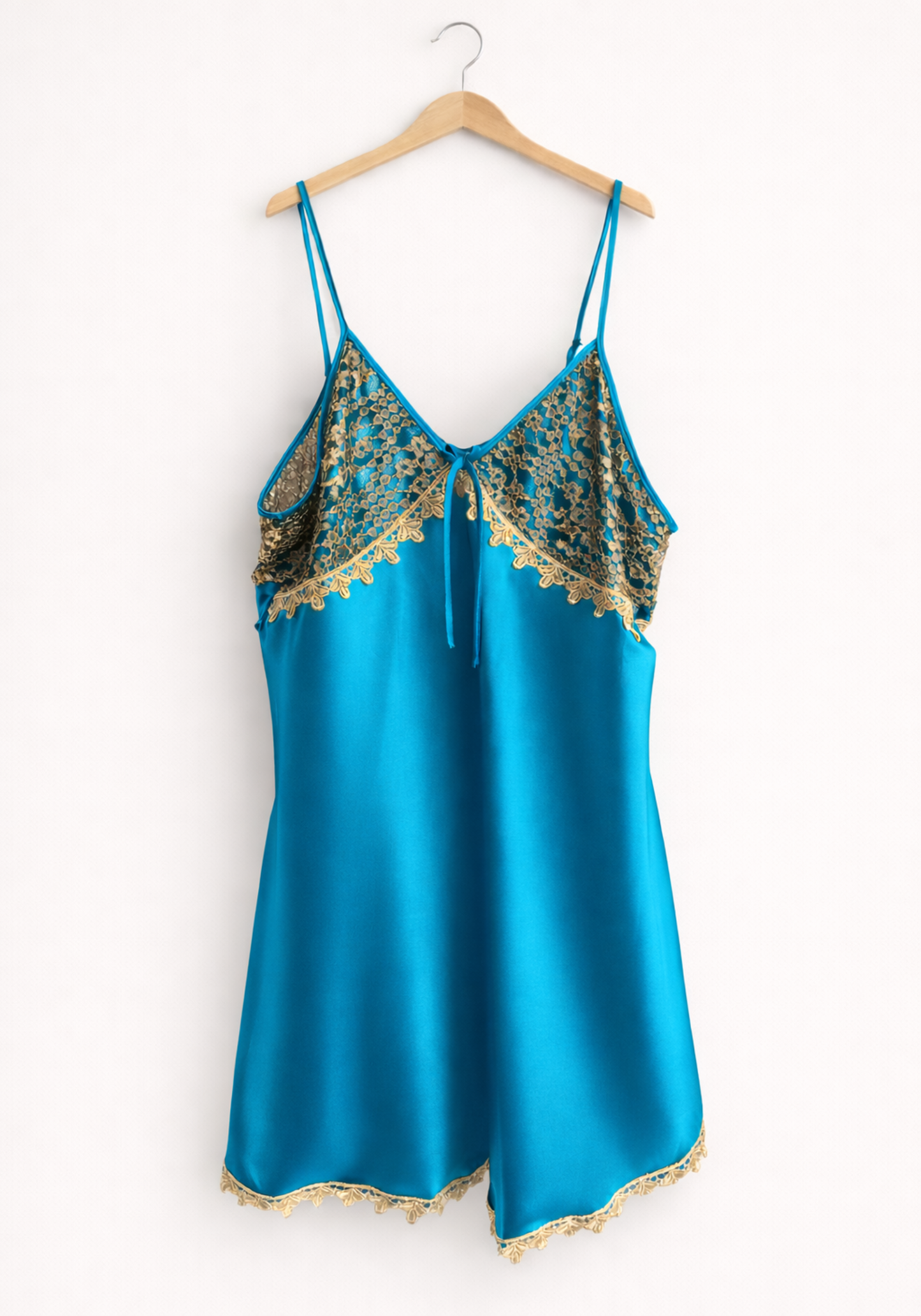 Satin Shoulder Strap Babydoll With Golden Dantel