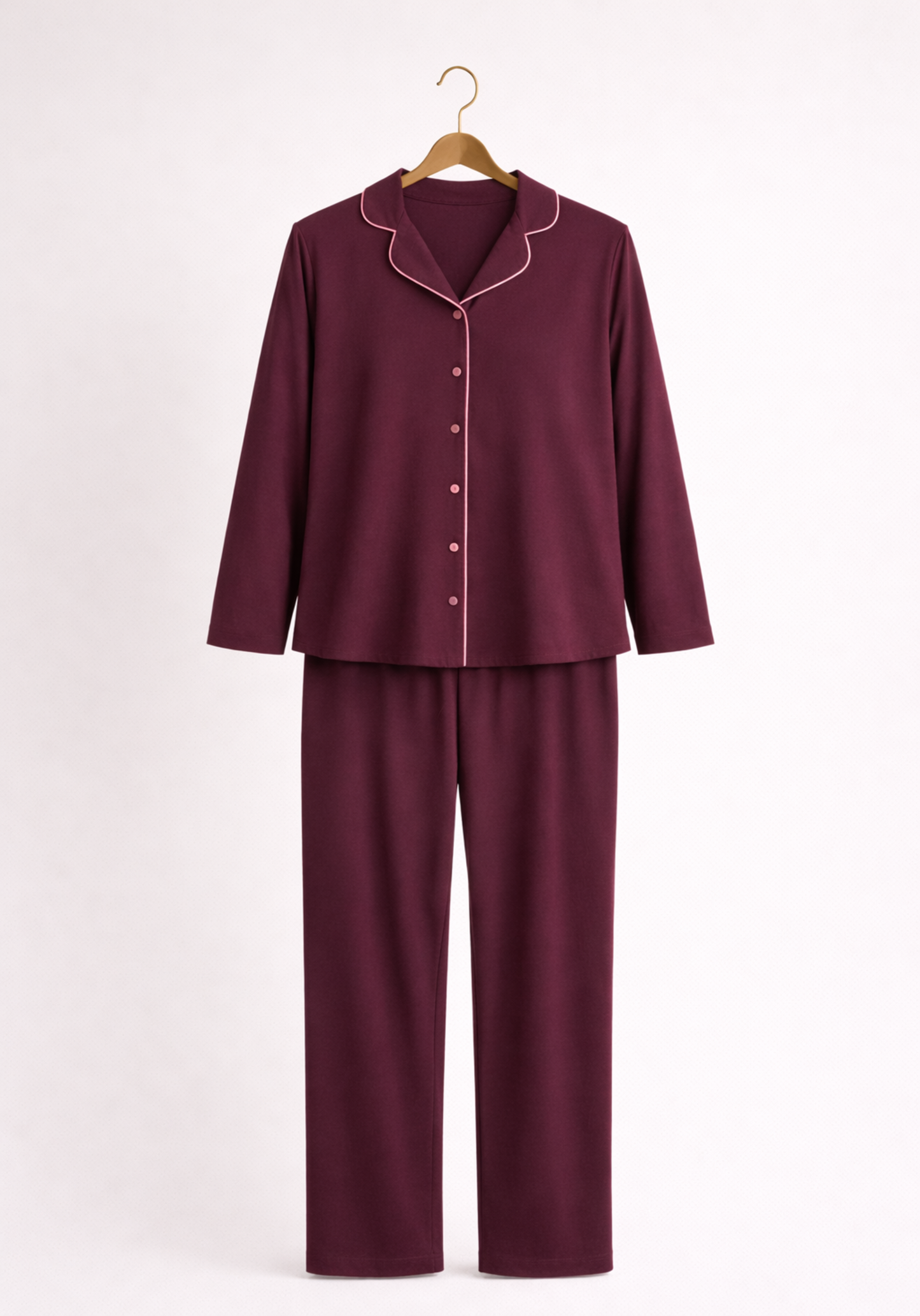 Collar Button Long Sleeve Pajamas (Vis Pes Els)