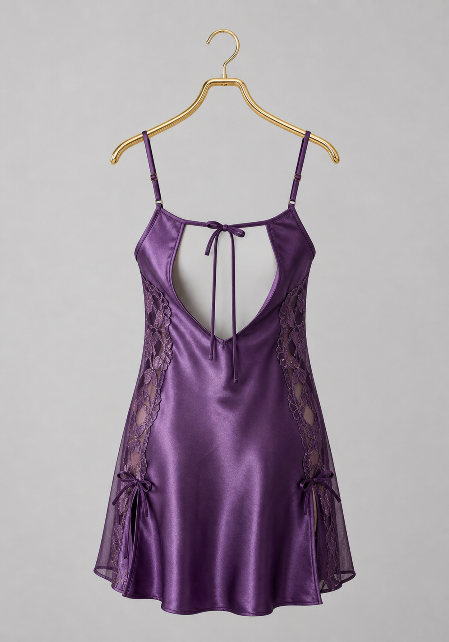 Satin Babydoll: Plain Shoulder Strap Satin Babydoll With Datel And Laces On The Sides
