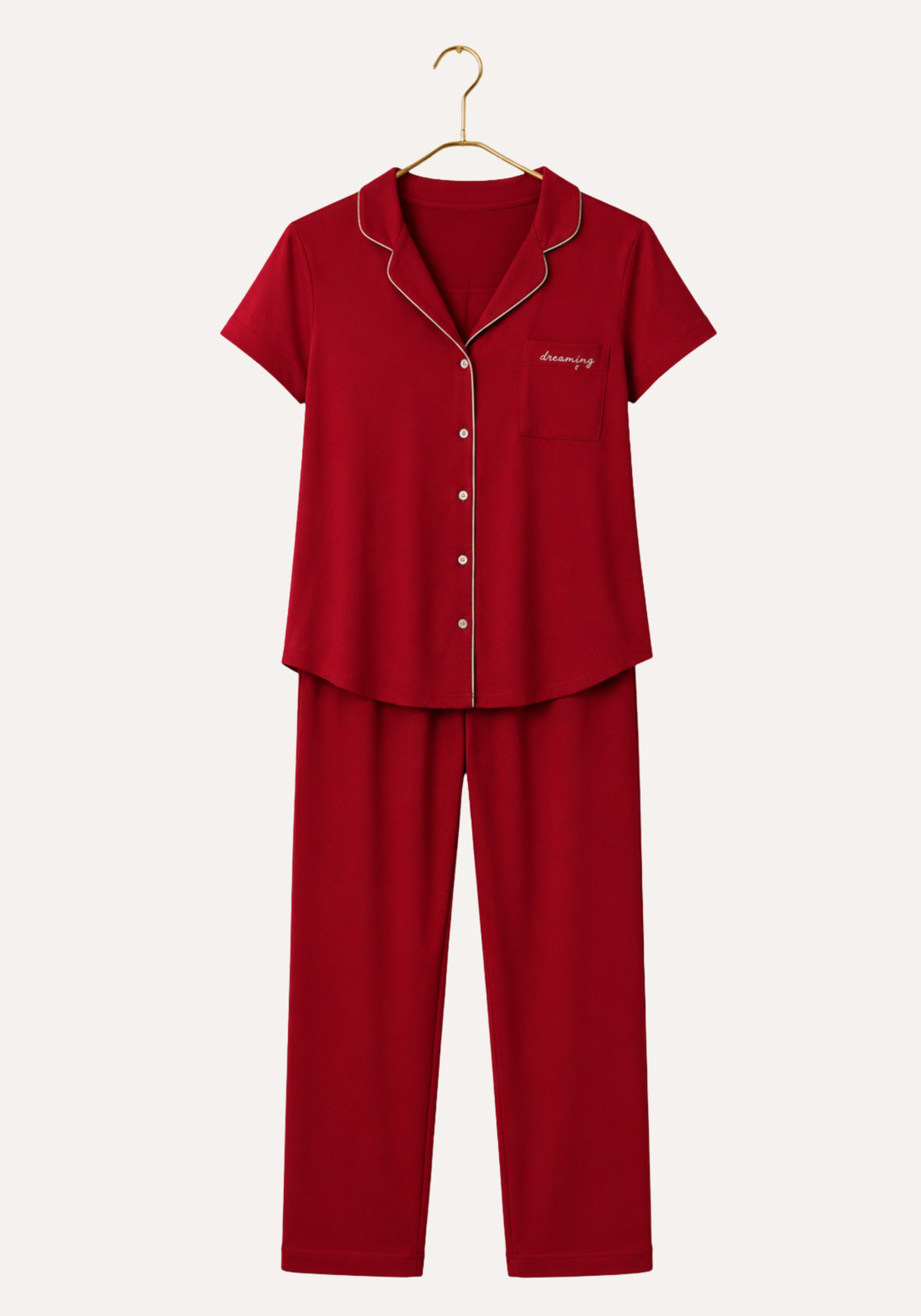 Viscose Lycra Collar Button Short Sleeve Top And Pant Set