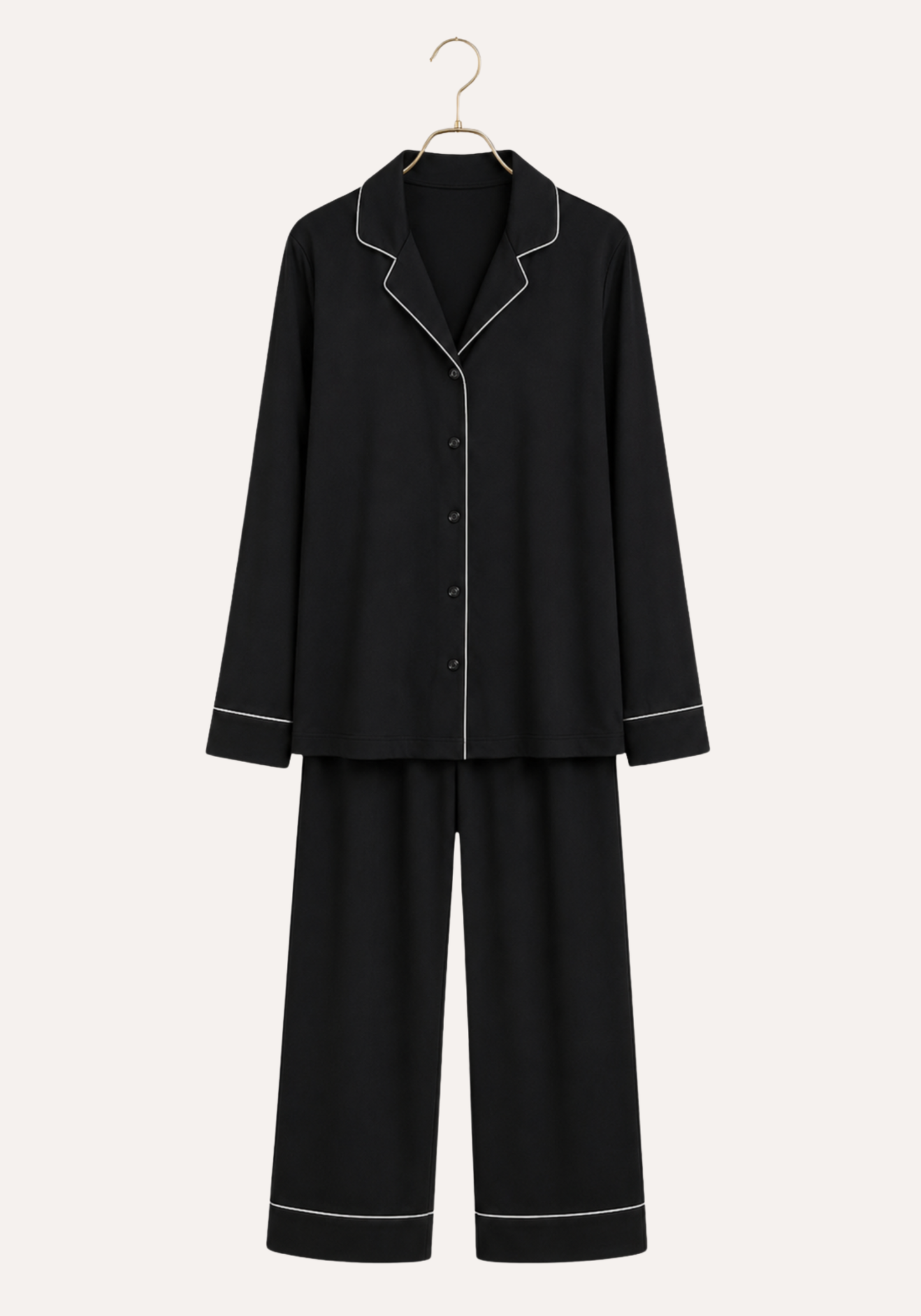 Modal Pajama: Collar Button Long Sleeve Top And Pants