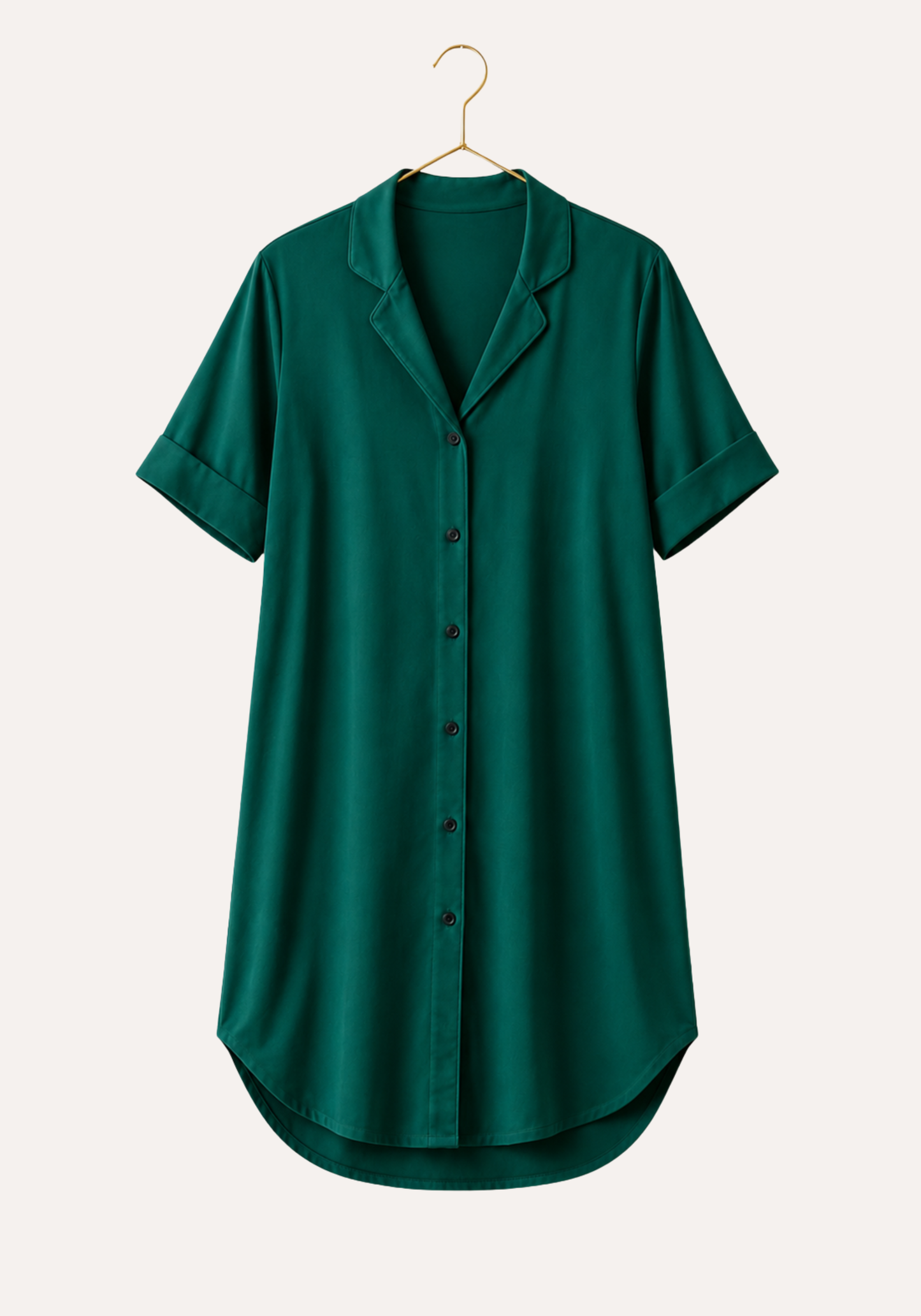 Modal Nighty: Collar Button Long Sleeves Short Nighty