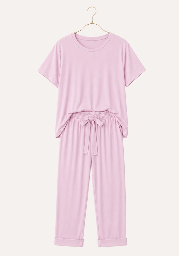 Modal Pajama: Short Sleeves Top And Pants With Lace Details