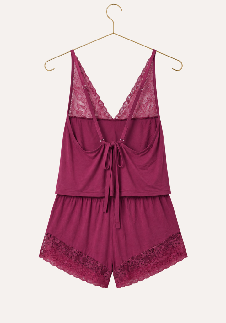 Modal Short Set: Shoulder Strap Top With Lace Detail And Shorts