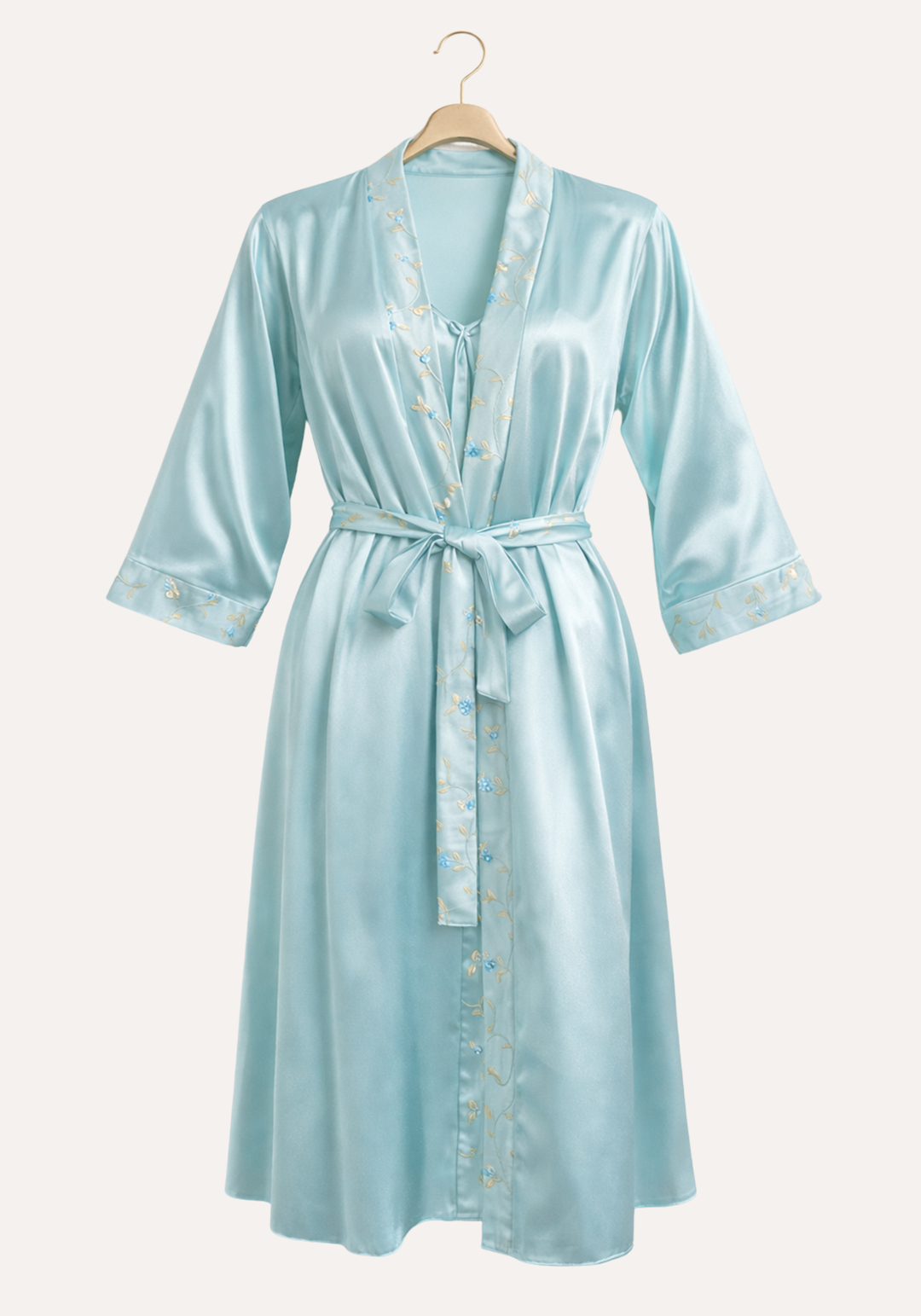 Satin Shoulder Strap Nighty With Lace And Robe