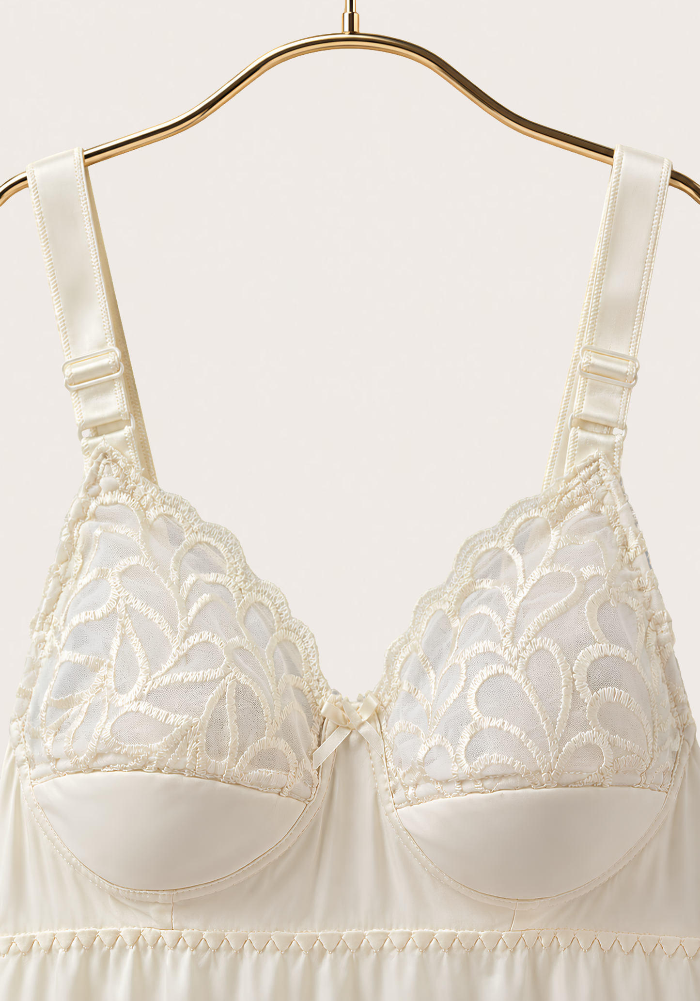 Long Slip: Wide Shoulder Strap Half Lace Half Padded Cup Long Under Slip