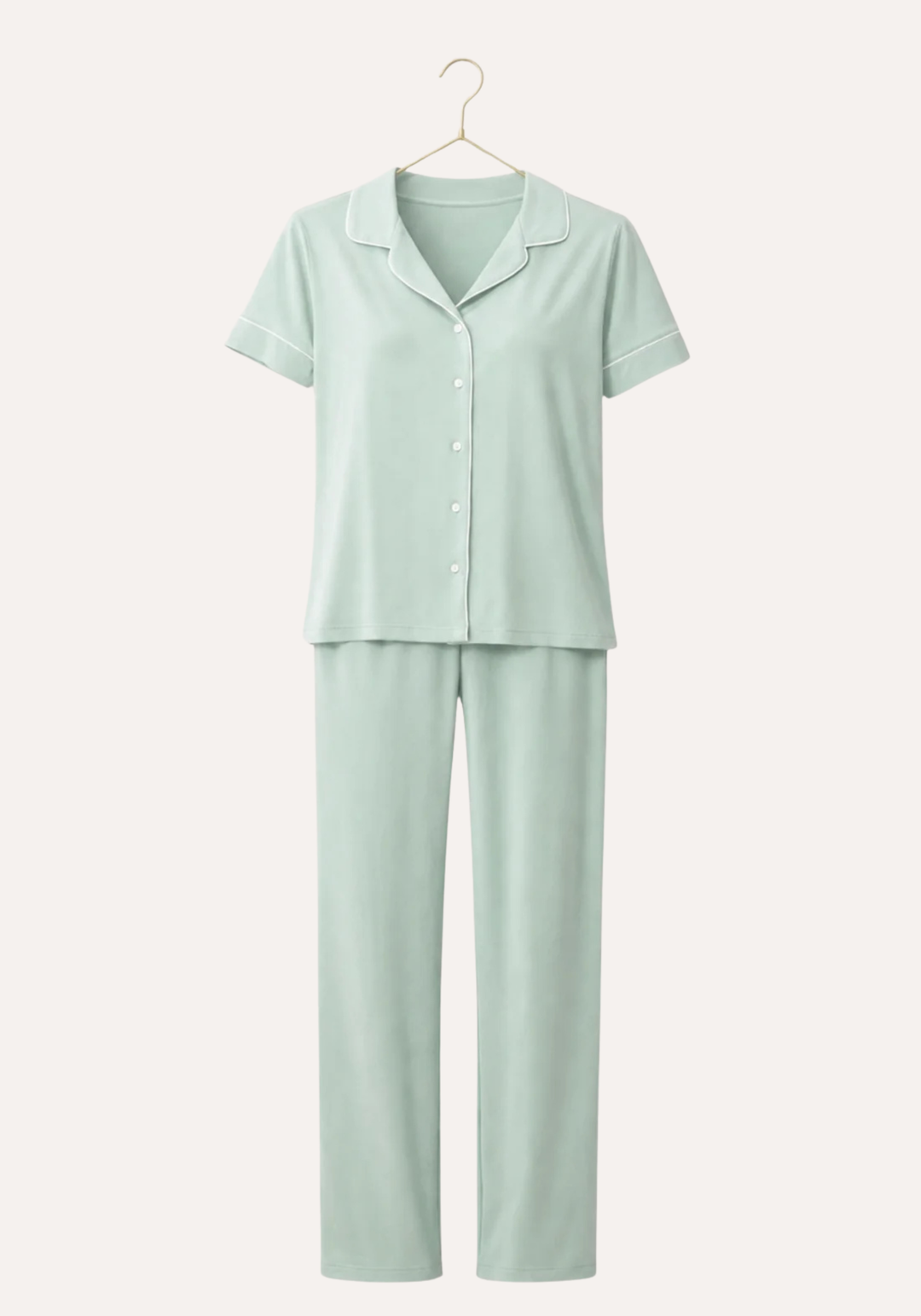 Viscose Collar Button Short Sleeve Top And Pant Pajamas