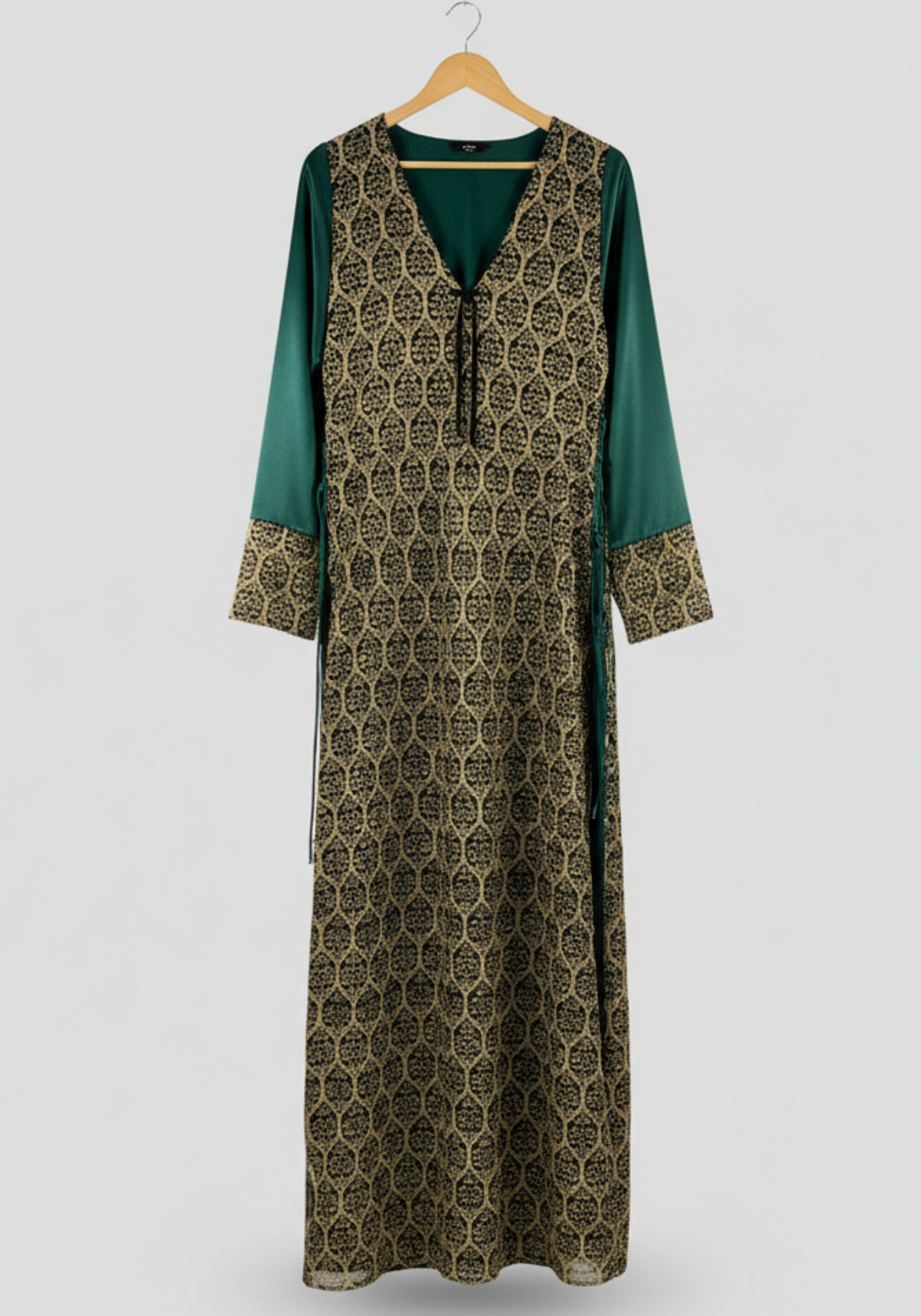 Satin Long Sleeve Long Gown With Golden Dantel