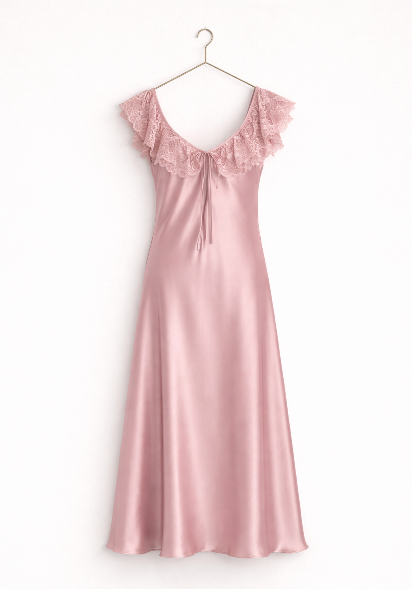 Satin Long Nighty With Dantel Across The Front