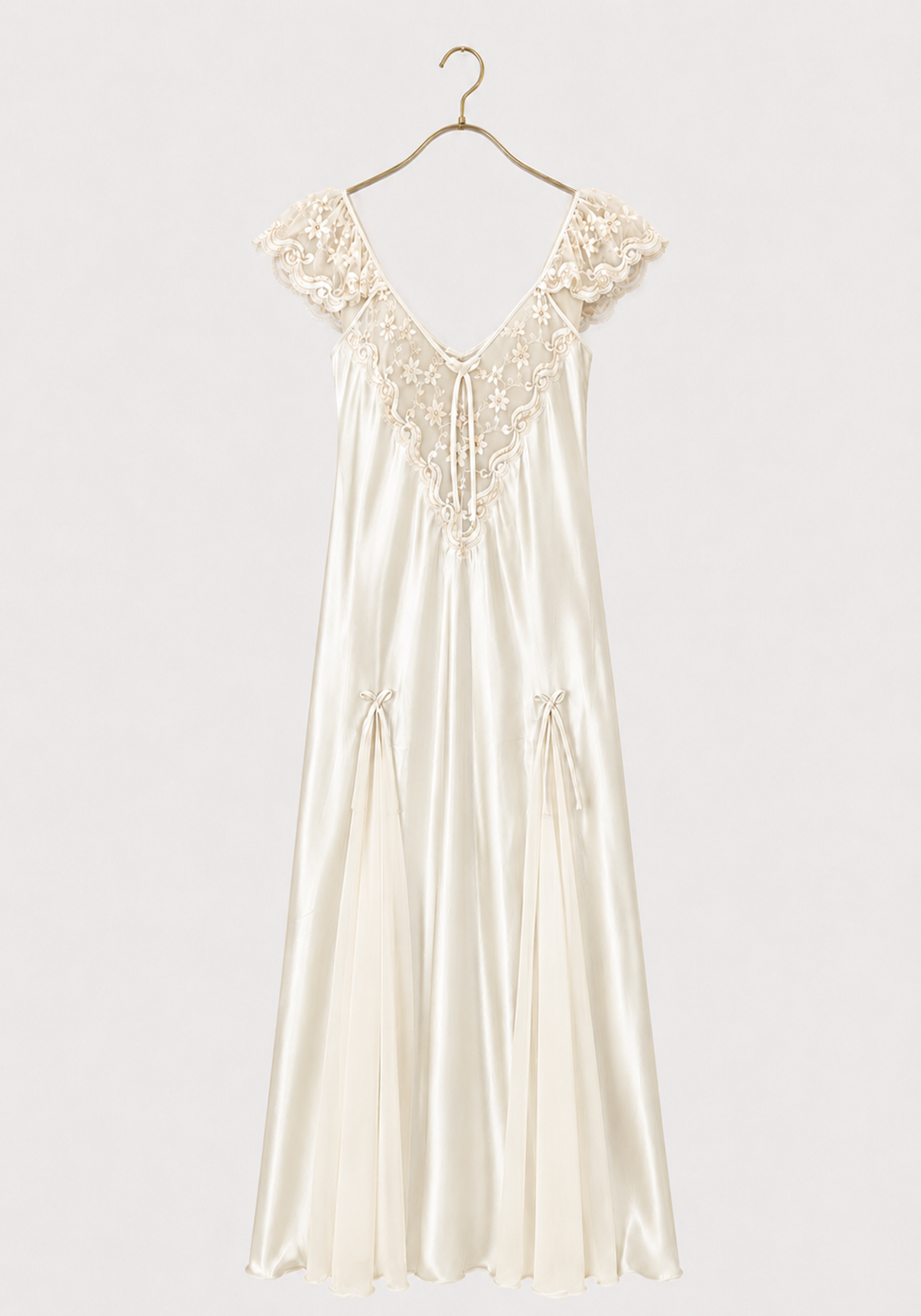 Long Night Gown: Shoulder Strap Satin Long Nighty With Toulle Detail
