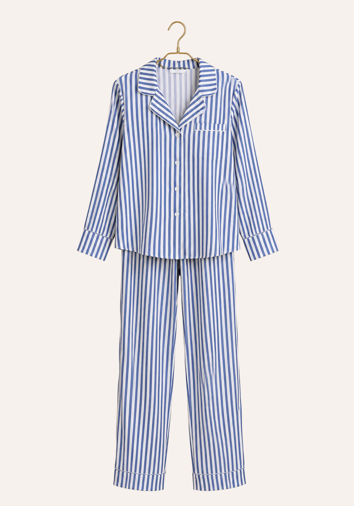 Satin Collar Button Striped Pajama