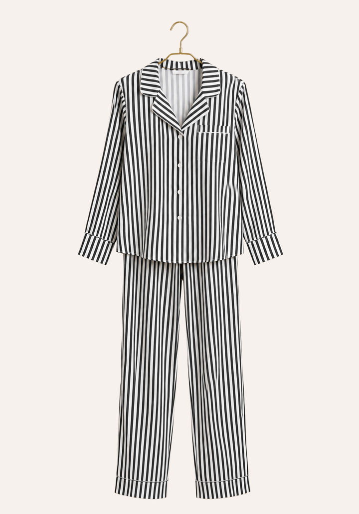 Satin Collar Button Striped Pajama