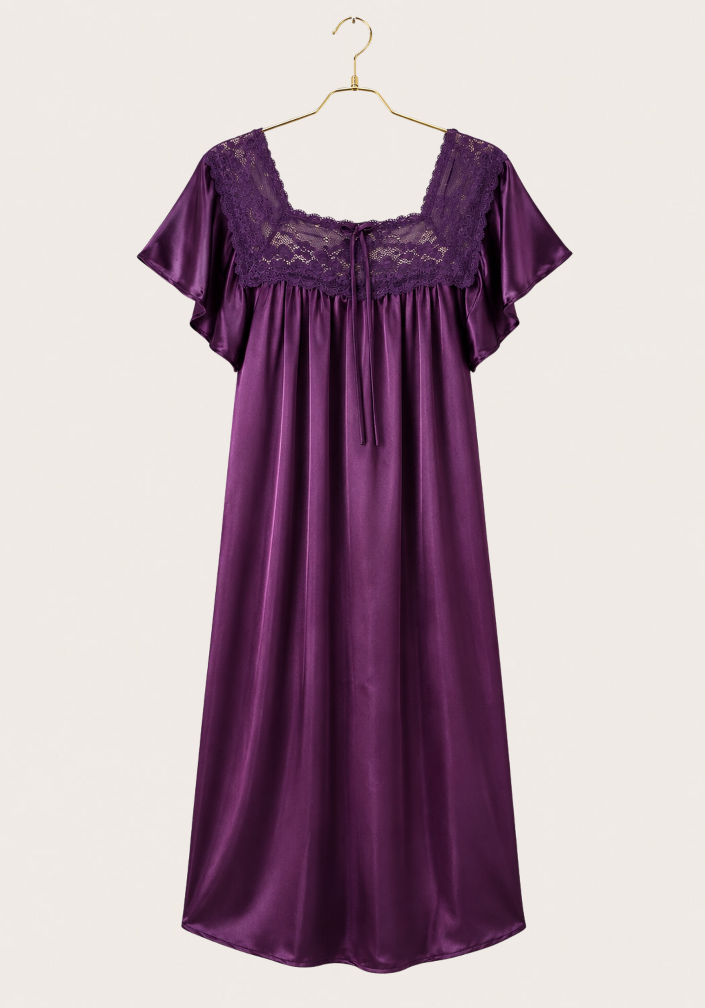 Mega Sleeve Satin Slip With Dantel Front Detail