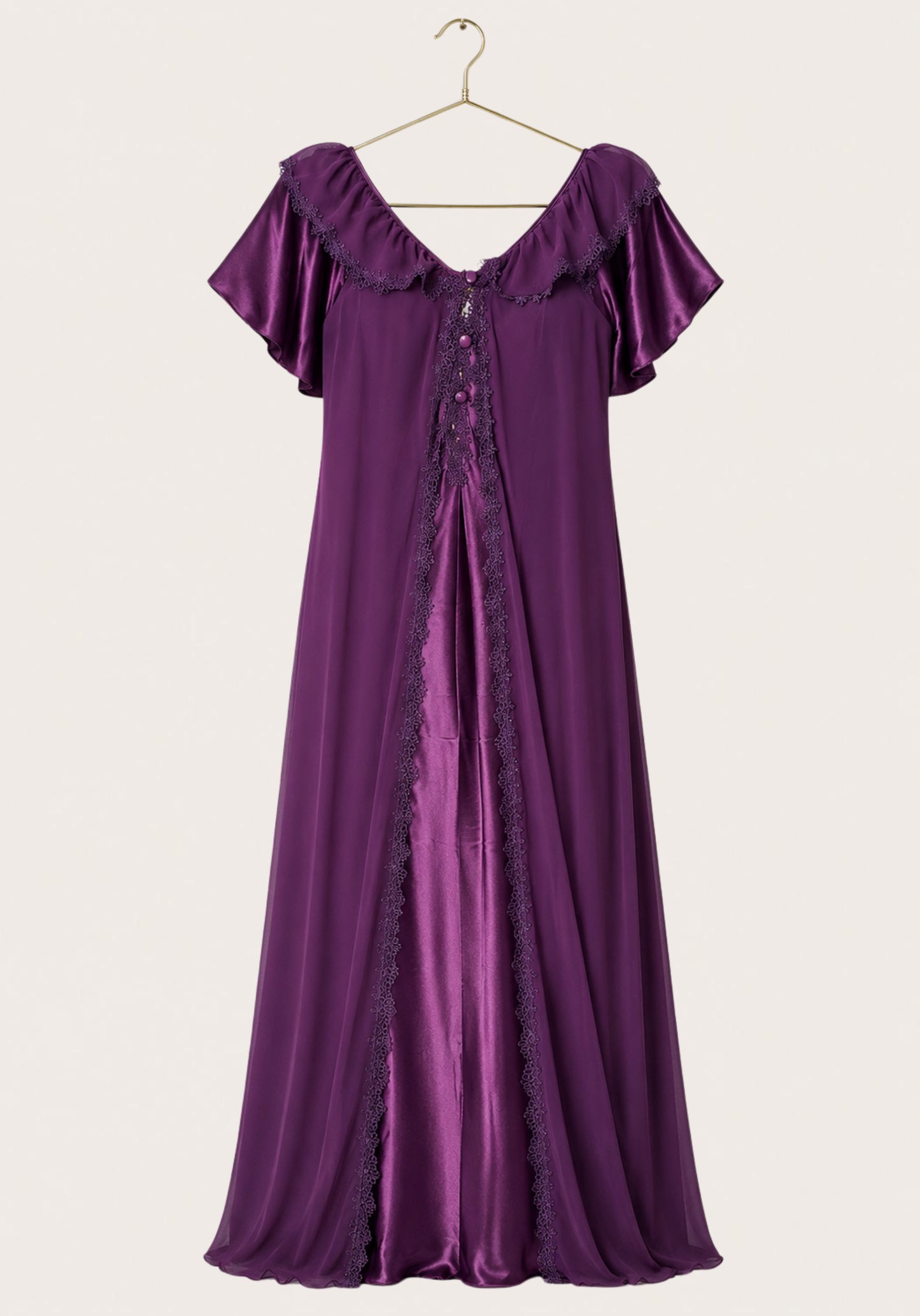 Mega Sleeve Satin Long Gown With Schiffon Detail