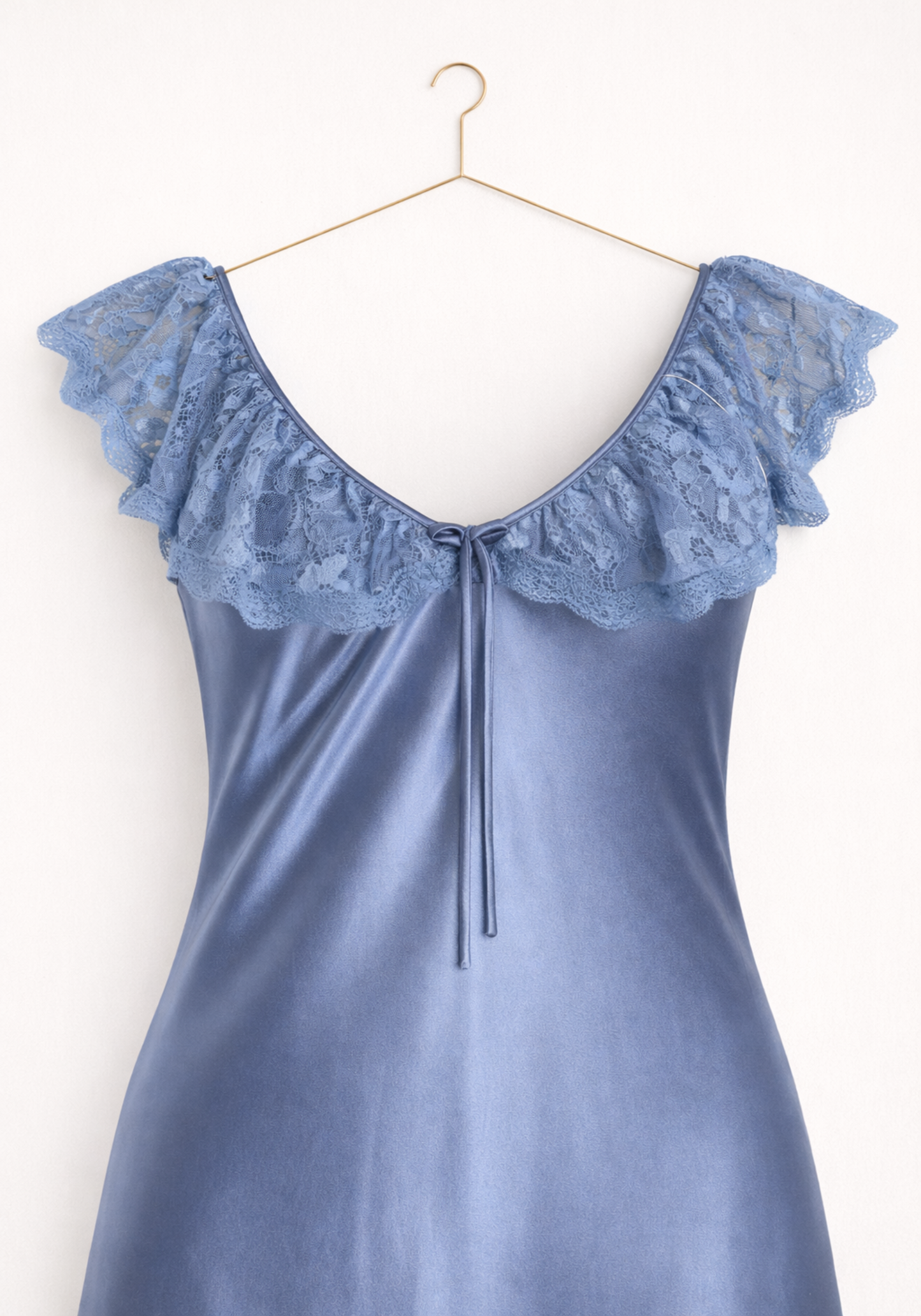 Satin Long Nighty With Dantel Across The Front