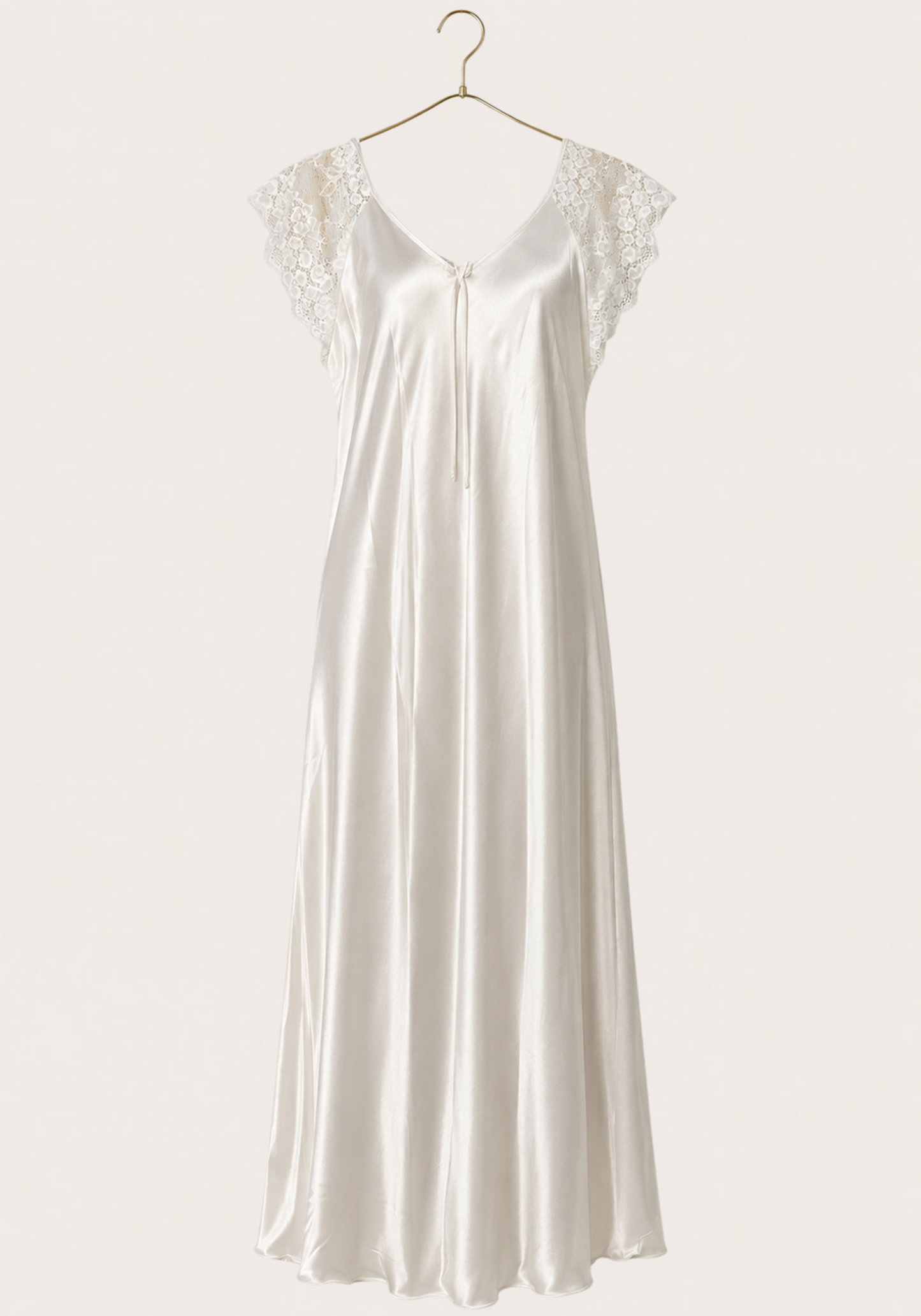 Mega Sleeve Satin Long Gown With Lace Detail And Satin Panty