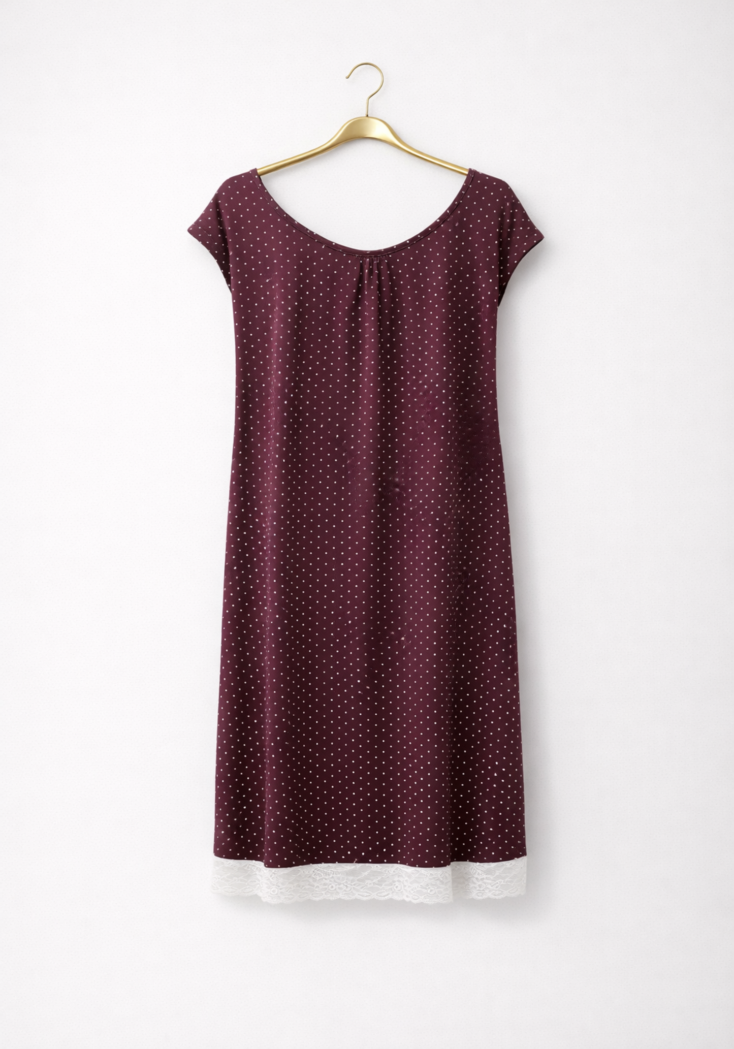 Mega Sleeve Pointed Short Nighty With Lace Detail