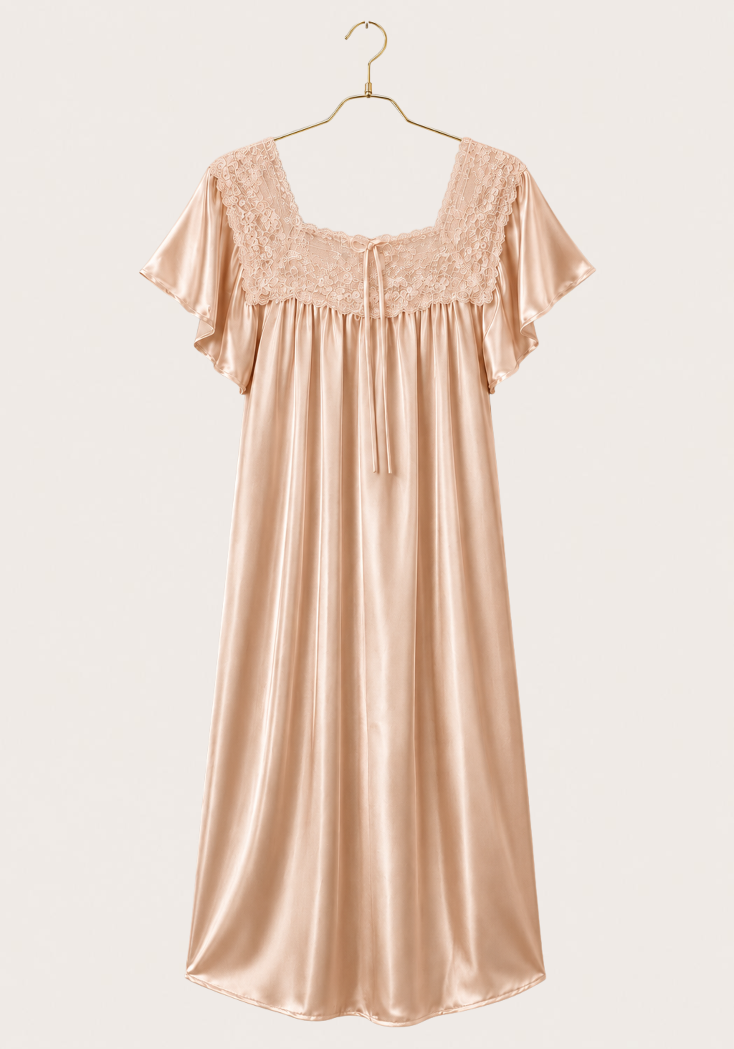 Mega Sleeve Satin Slip With Dantel Front Detail