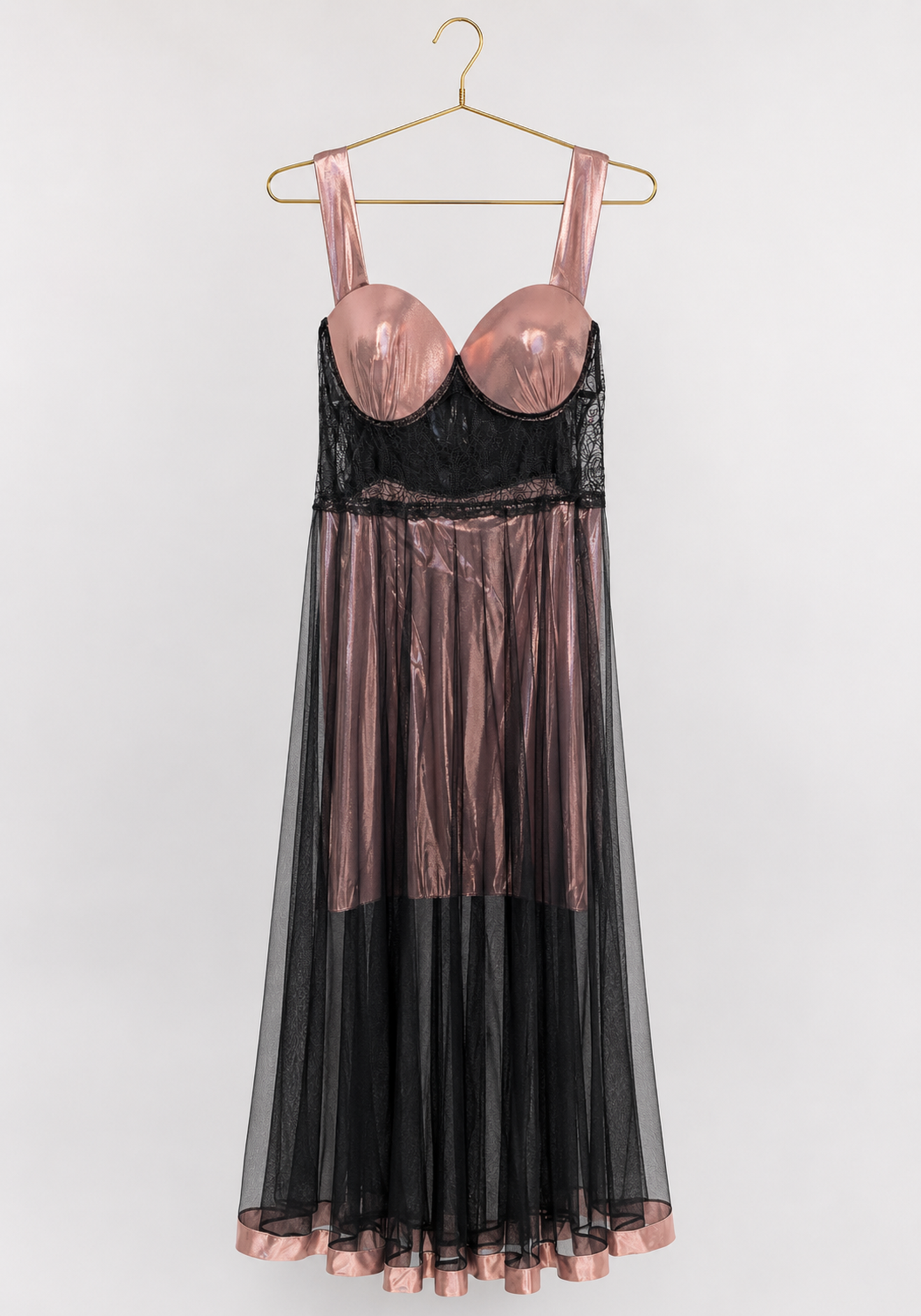 Long Gown: Disko Shoulder Band Padded Cup Dantel Underneath Disko Babydoll With Long Toulle Over It