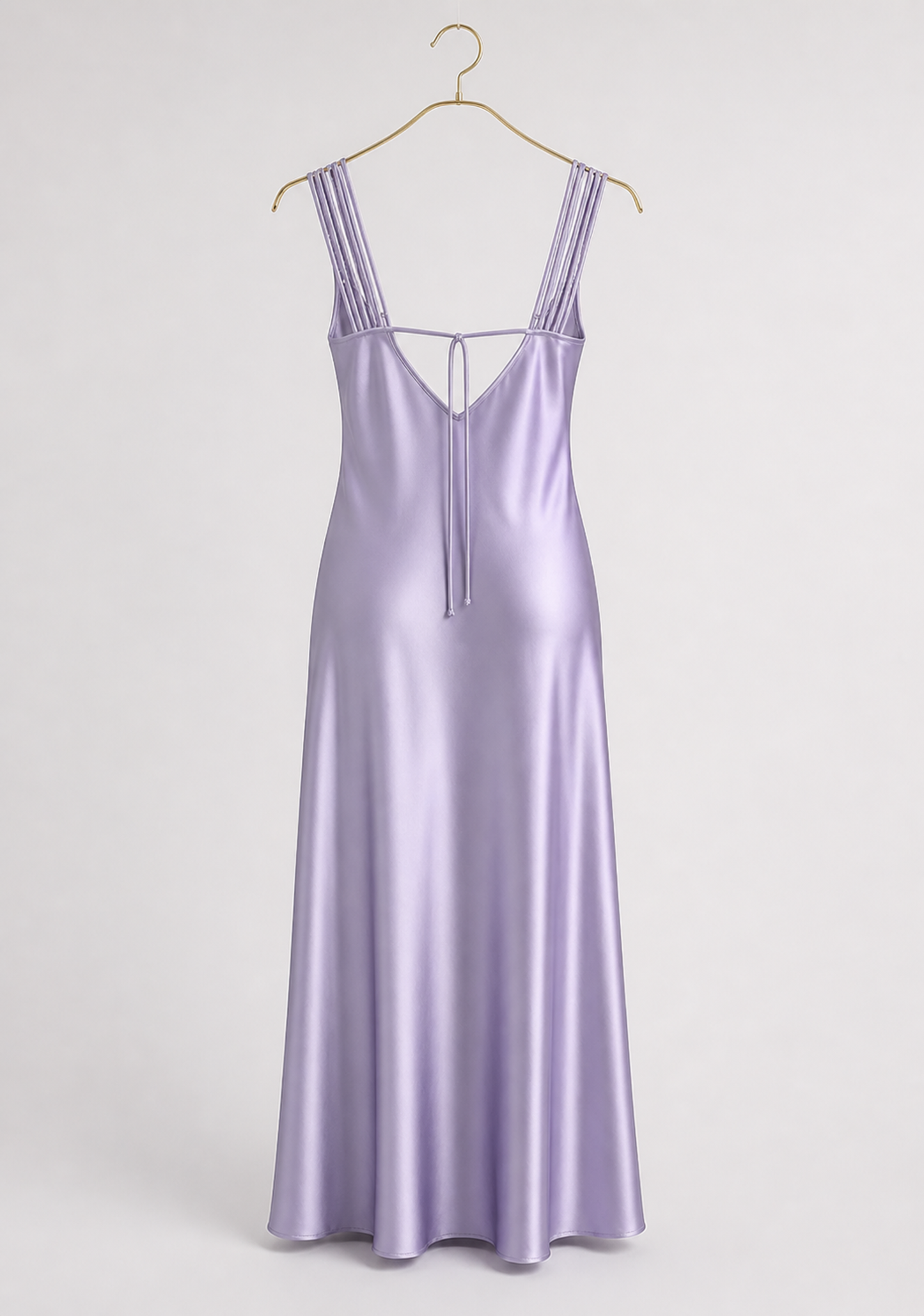 Satin Long Night Gown: Plain Shoulder Strap Lace Cups Long Nighty With Side Opening
