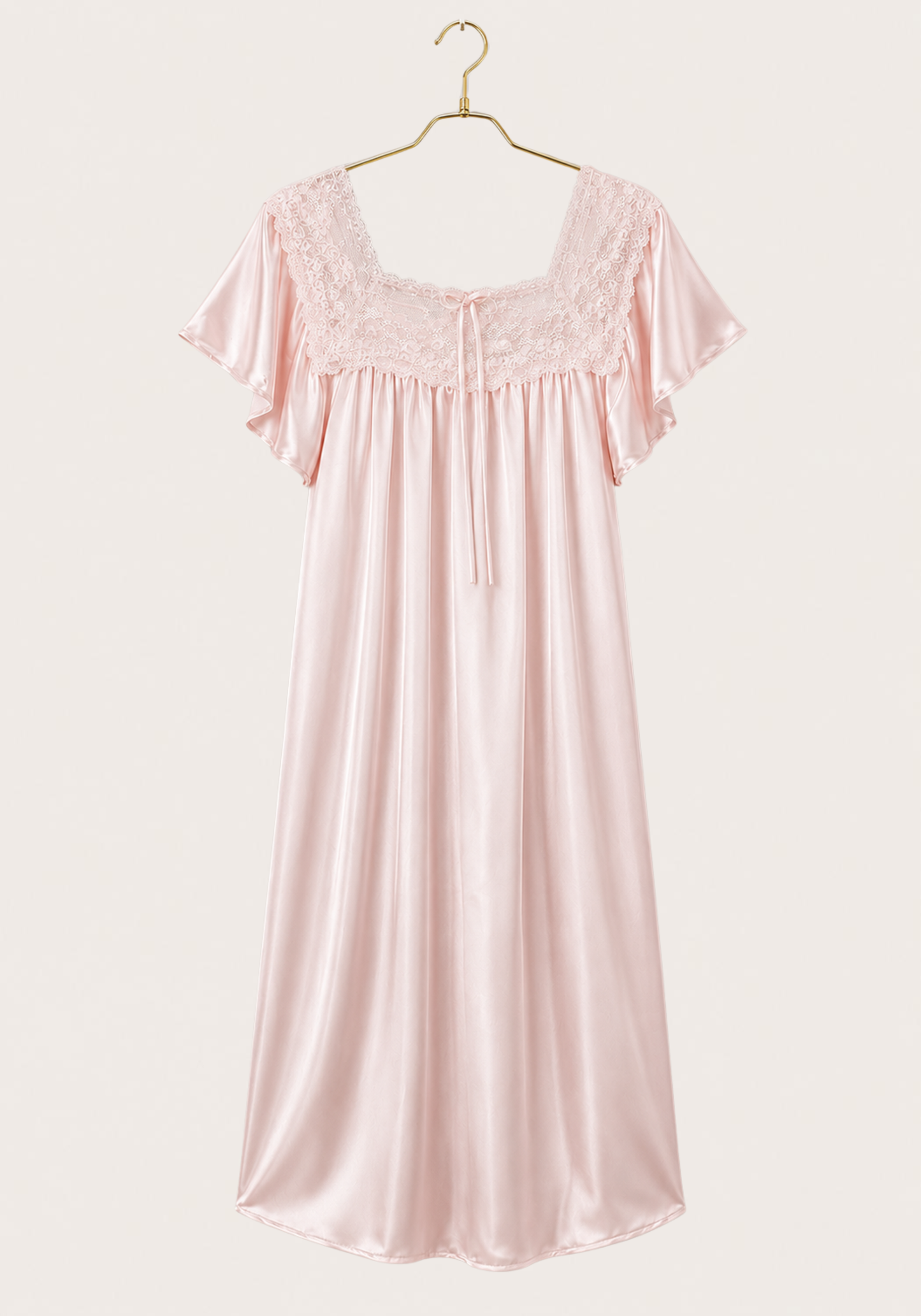Mega Sleeve Satin Slip With Dantel Front Detail