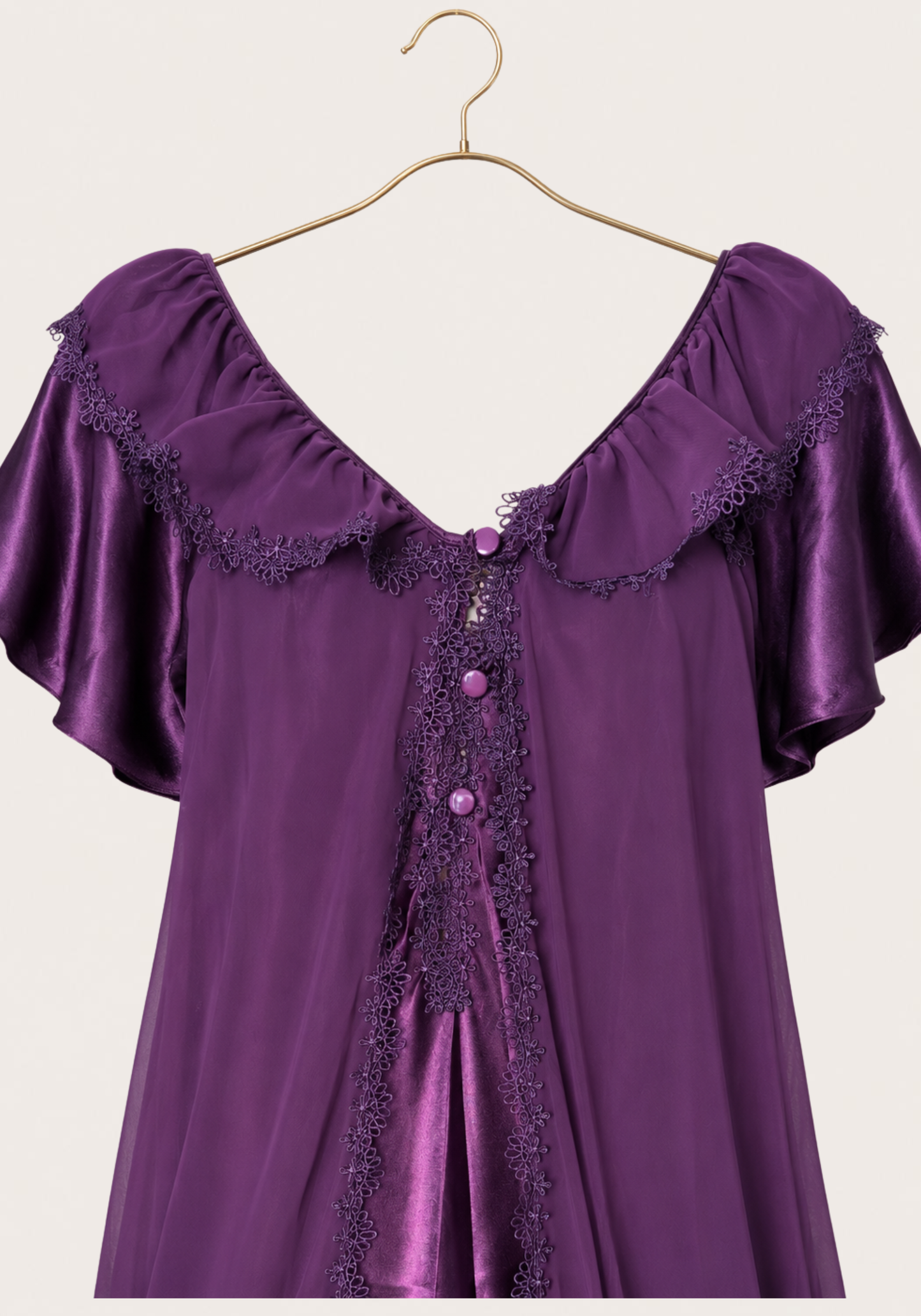 Mega Sleeve Satin Long Gown With Schiffon Detail