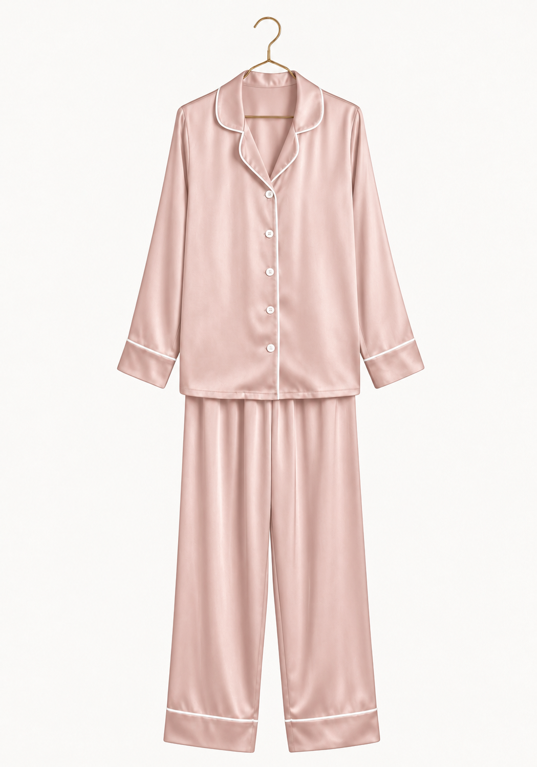 Plain Collar Button Long Sleeve Pant Pajama