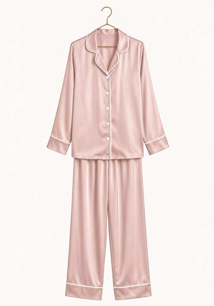Plain Collar Button Long Sleeve Pant Pajama