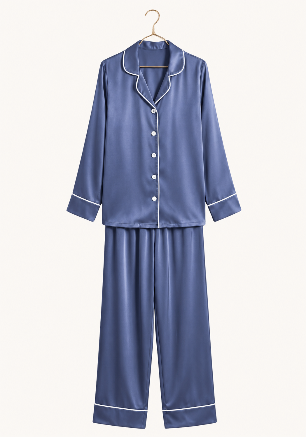 Plain Collar Button Long Sleeve Pant Pajama
