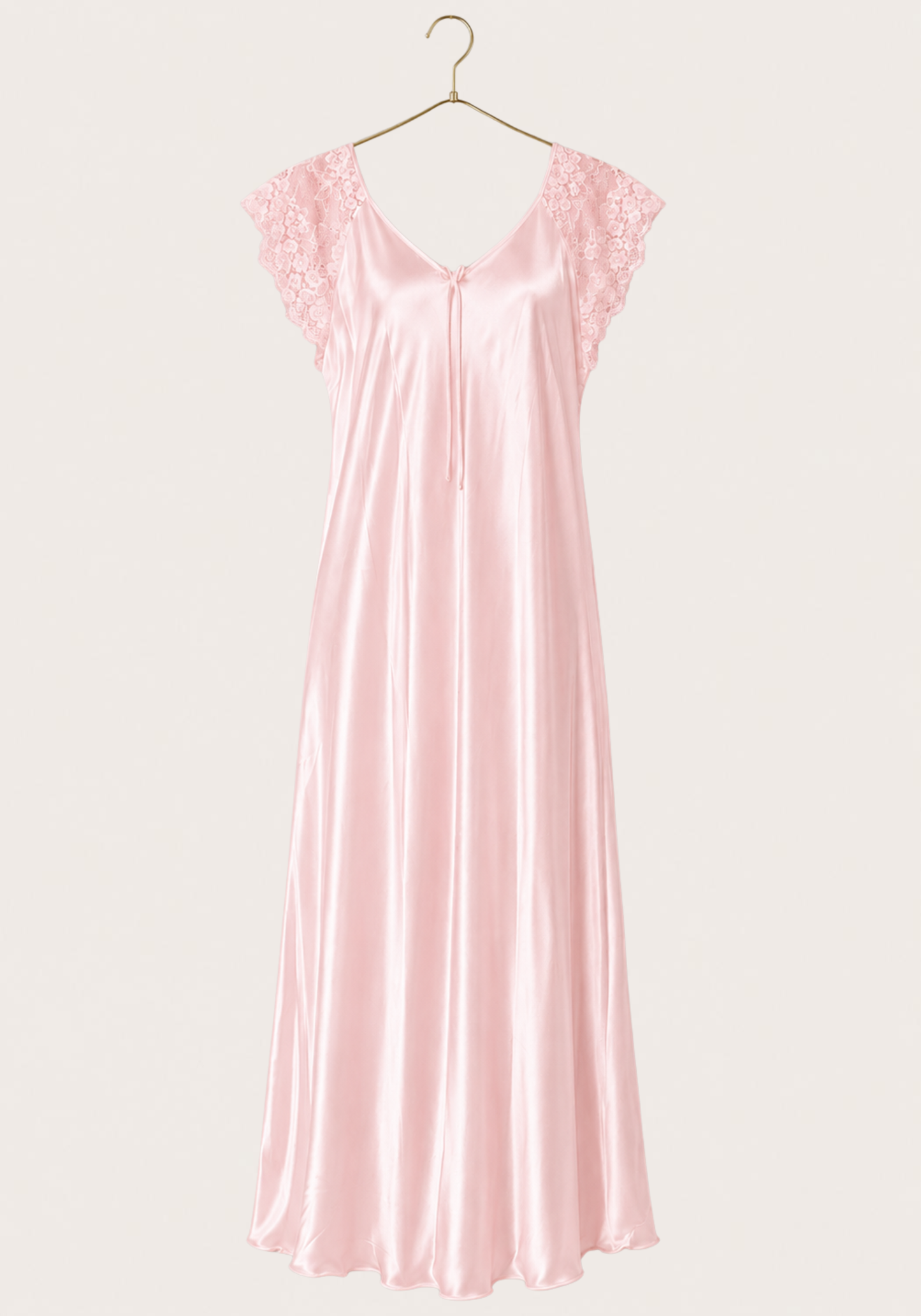 Mega Sleeve Satin Long Gown With Lace Detail And Satin Panty