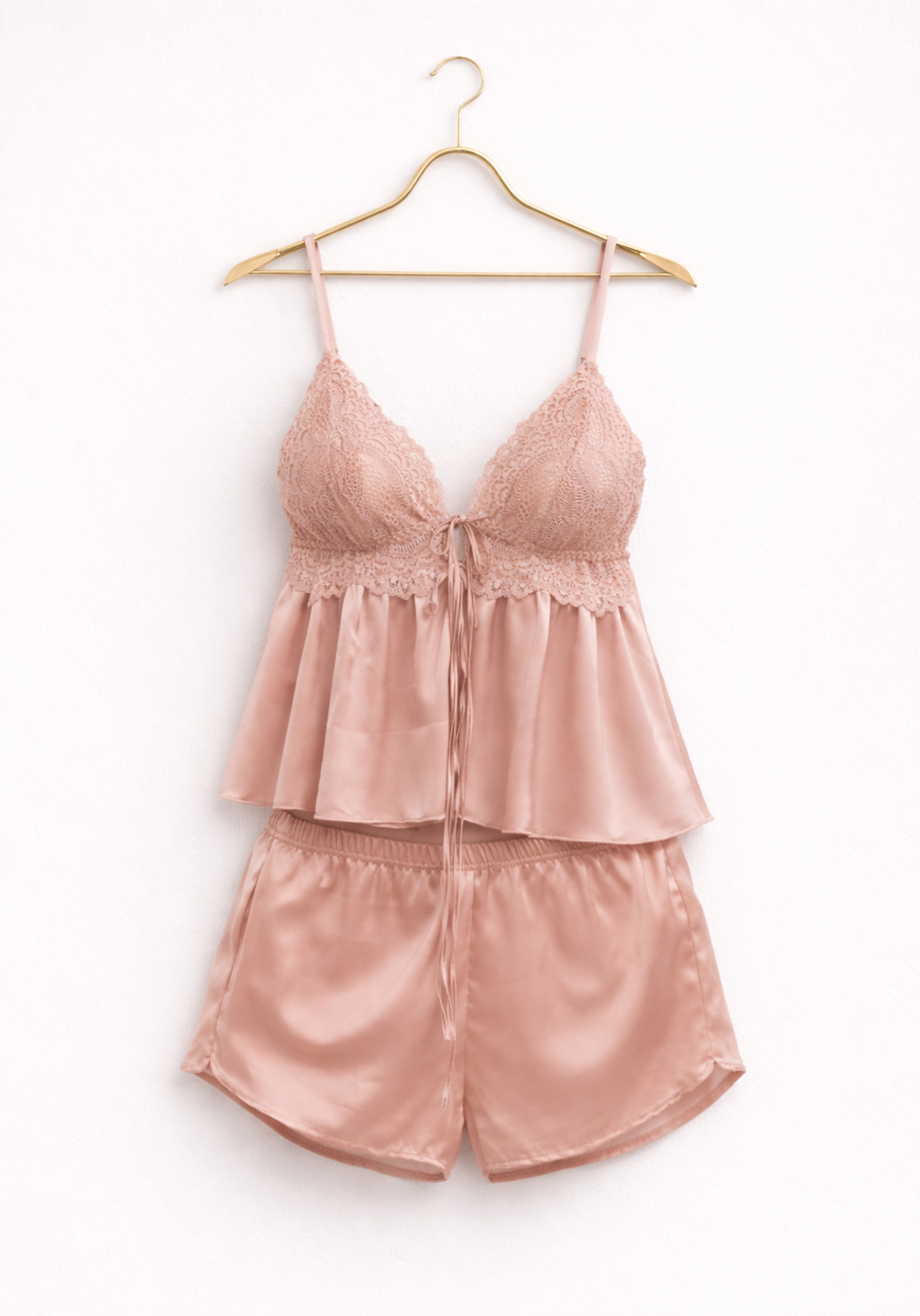 Satin Shoulder Strap Cami And Short Set