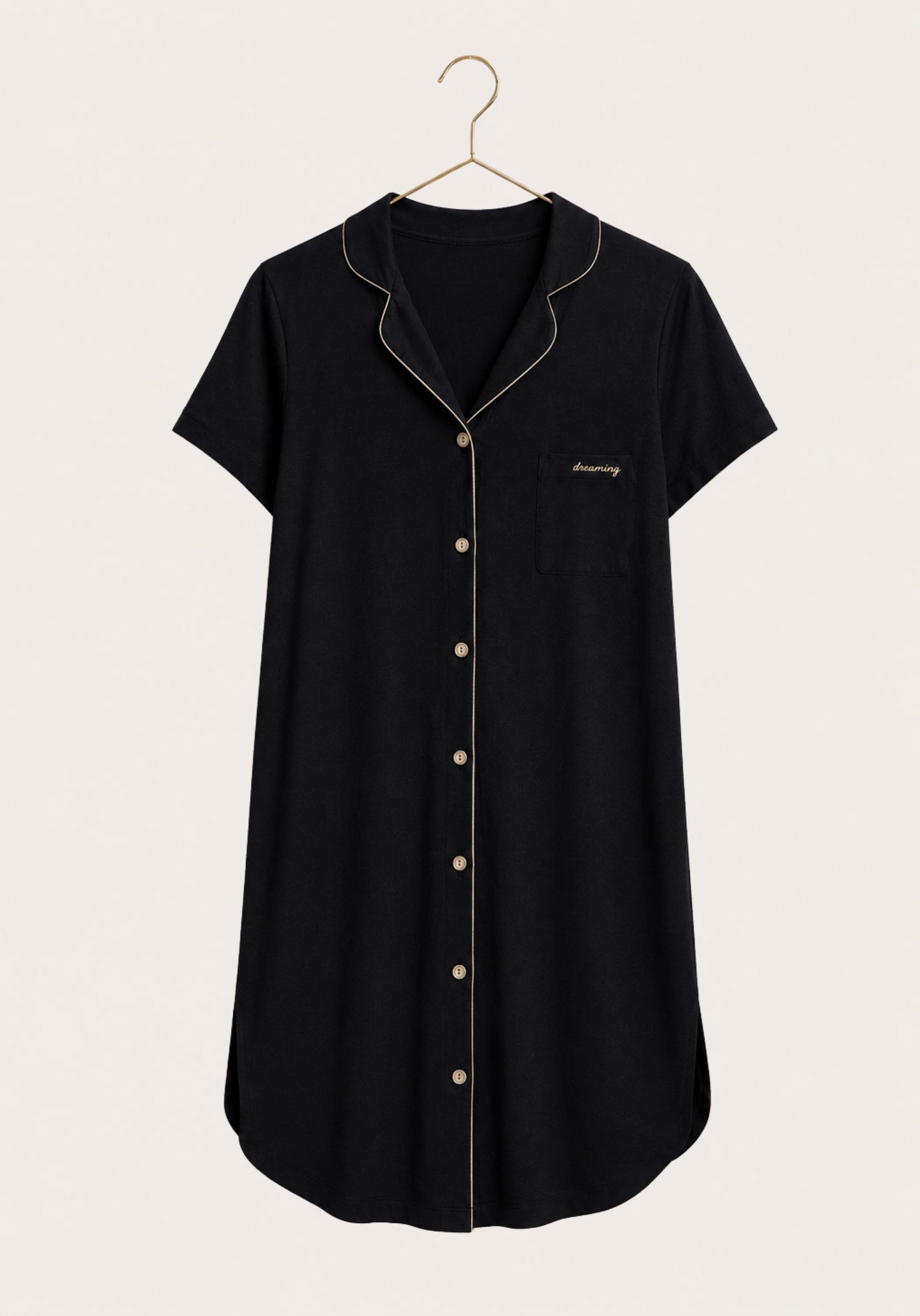 Viscose Lycra Collar Button Short Sleeve Nighty