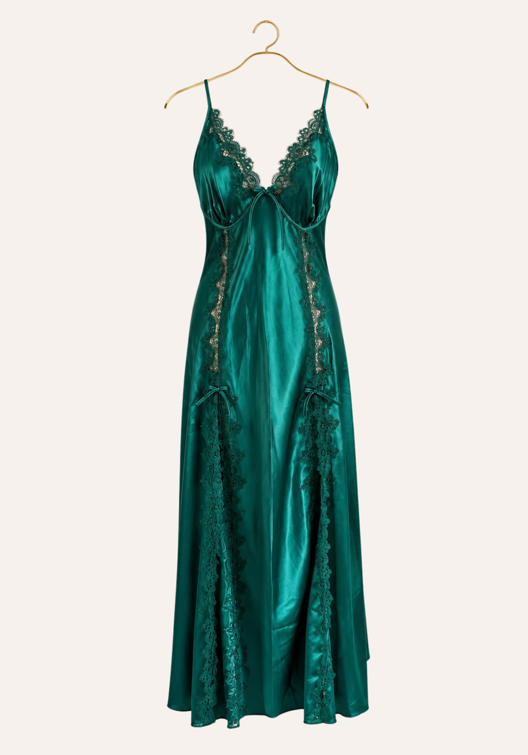 Shoulder Strap Long Nighty With Lace Details And Side Openings
