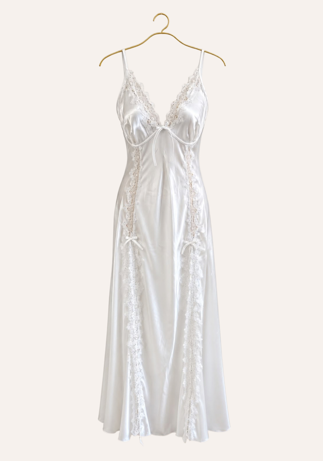 Shoulder Strap Long Nighty With Lace Details And Side Openings