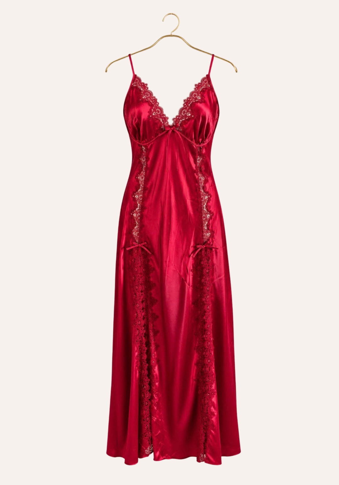 Shoulder Strap Long Nighty With Lace Details And Side Openings