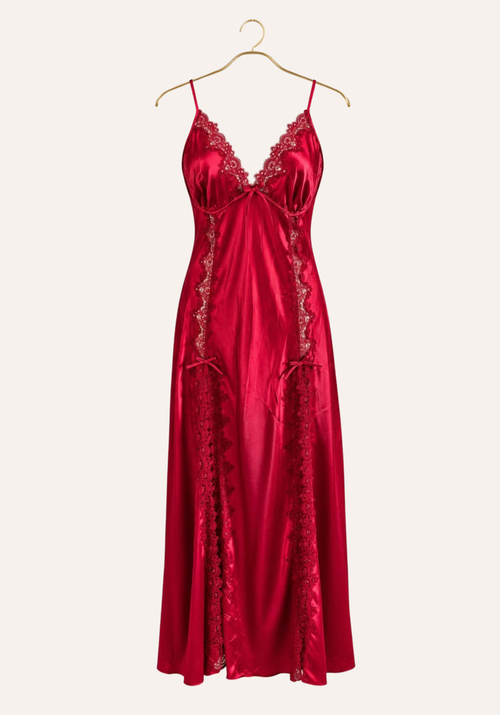 Shoulder Strap Long Nighty With Lace Details And Side Openings