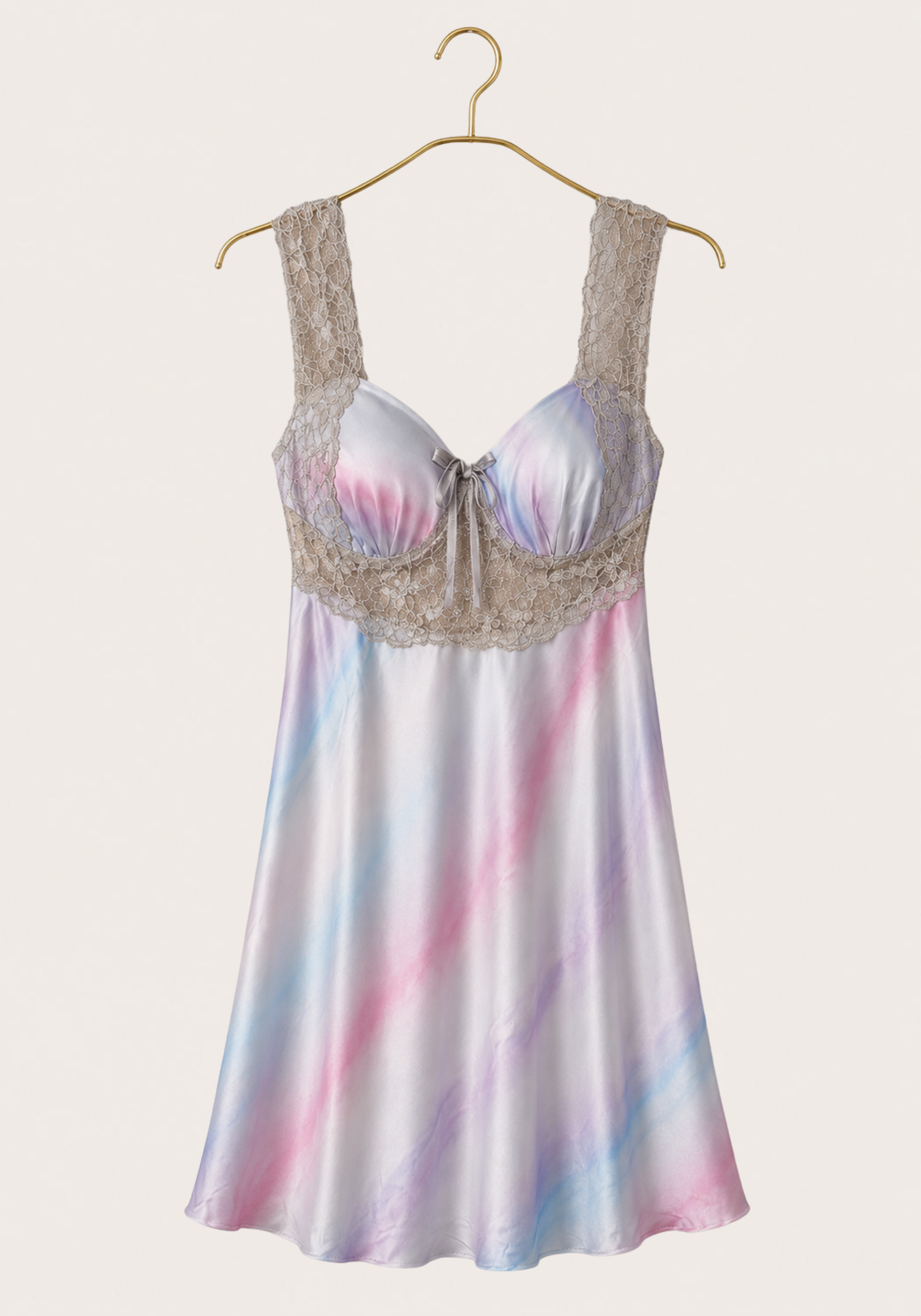 Padded Cup Satin Babydoll With Dantel Detail